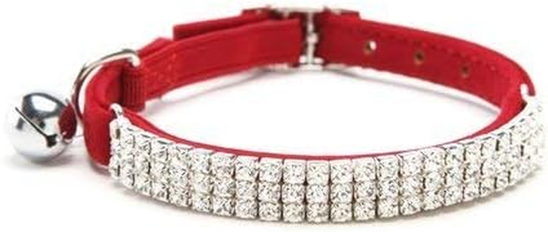 CHUKCHI Soft Velvet Adjustable Cat Collar with Rhinestones and Bell - Pack of 4 - Black, Pink, Red, Black