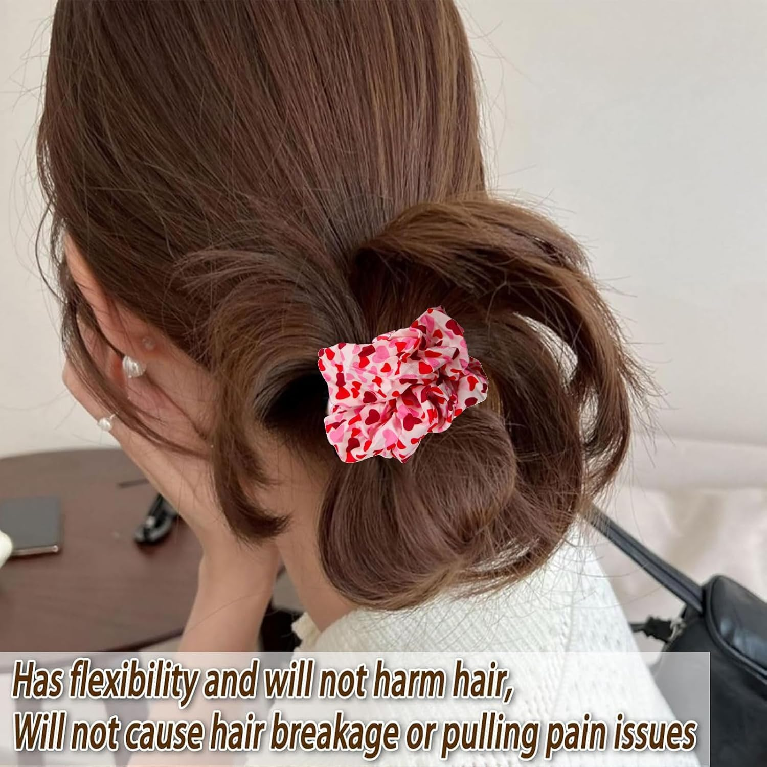 4Pcs Valentine'S Day Heart Hair Scrunchies,Valentines Hair Ties Heart Scrunchies Elastics, Love Red Lips Pink Check Cupid Soft Elastic Bands,Ponytail Holder Accessories