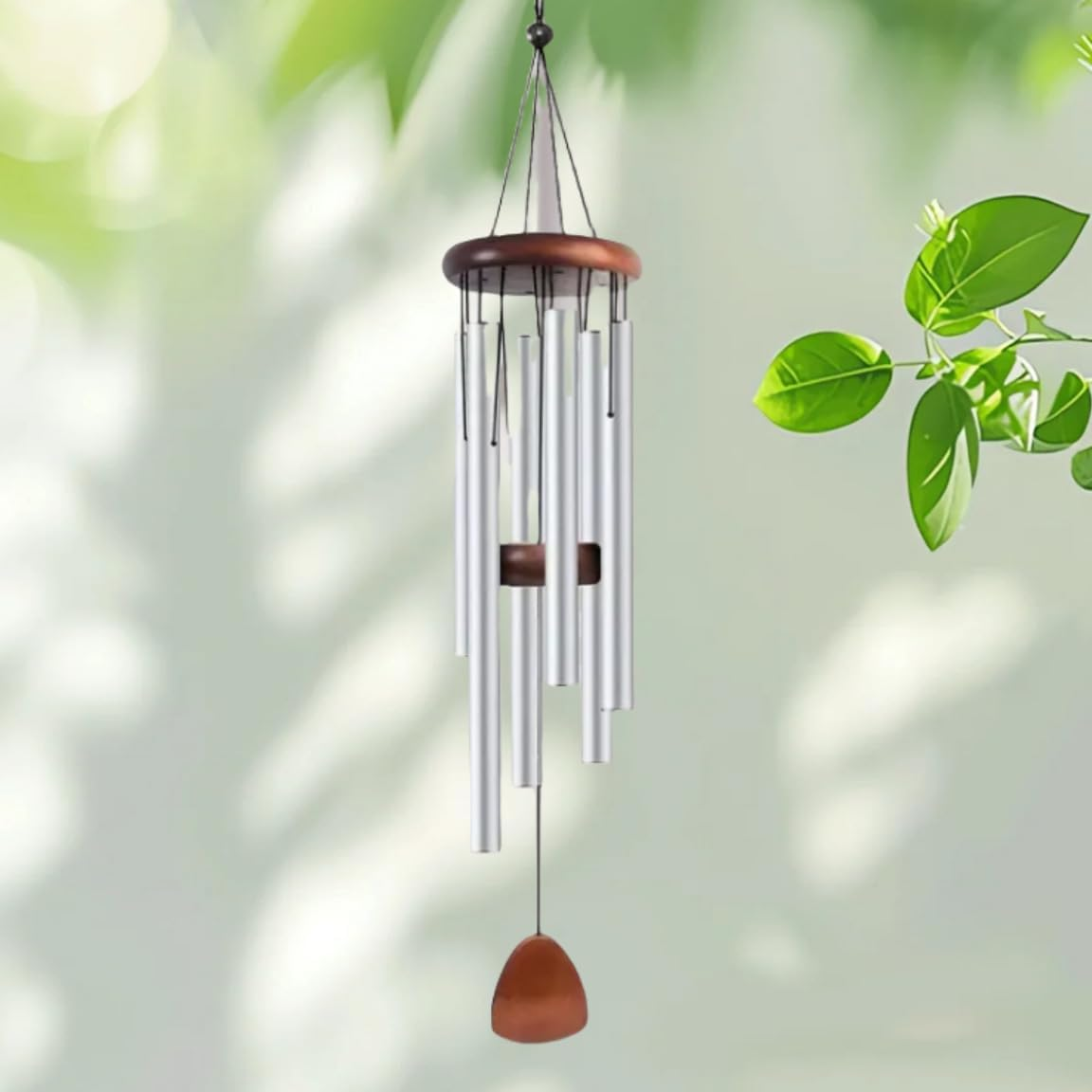 Wind Chimes with 6 Tuned Tubes & Pendant, Large Sympathy Wind-Chime, Classic Memorial Wind Chime for Outdoor Indoor Personalized Decor, Smooth Melodic Wind Chime for Garden Patio Balcony Home (Black)