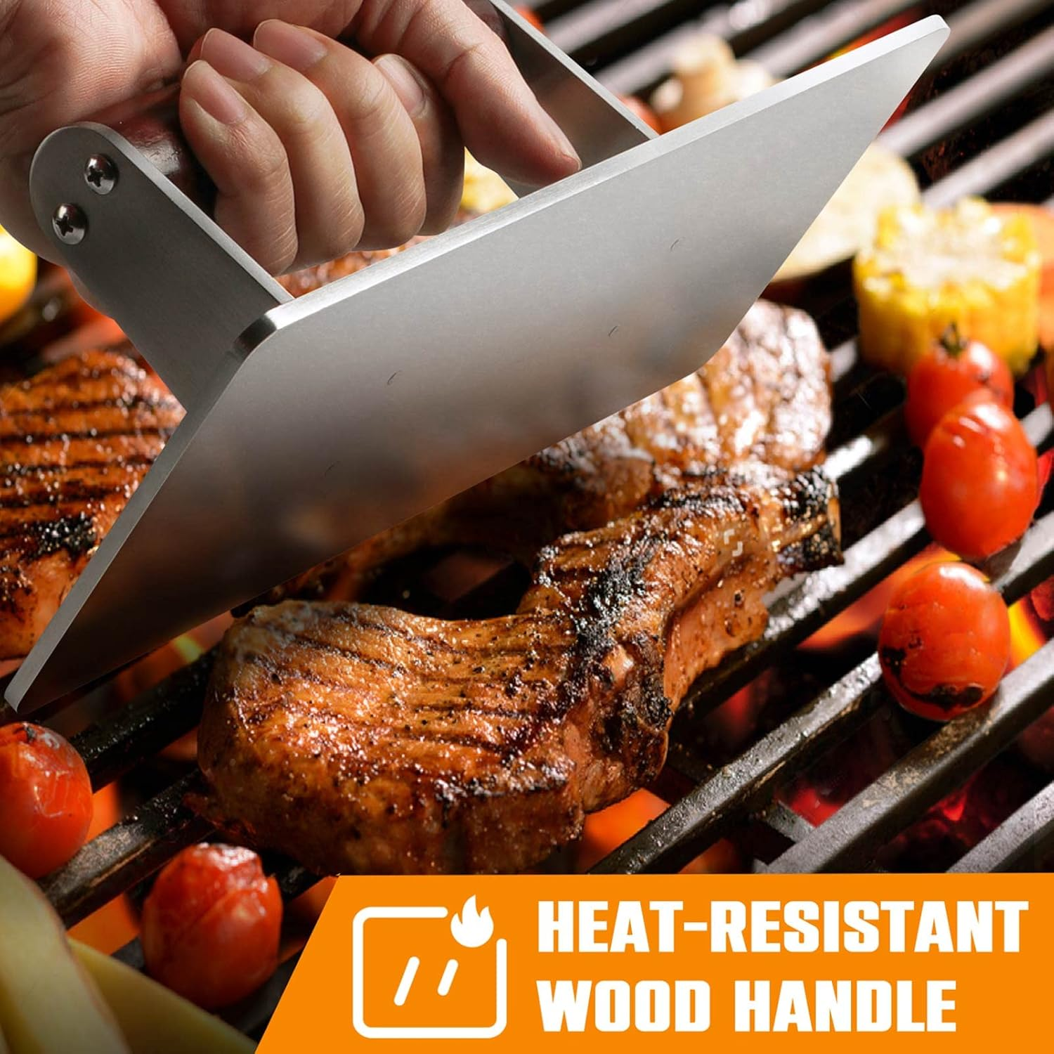 HULISEN Stainless Steel Bacon Press, 9 Inch Large Heavy Duty Burger Press with Wood Handle, Non-Stick Grill Press for Griddle, Steak Weight Griddle BBQ Accessories for Panini, Sandwiches, Gift Package image number 6