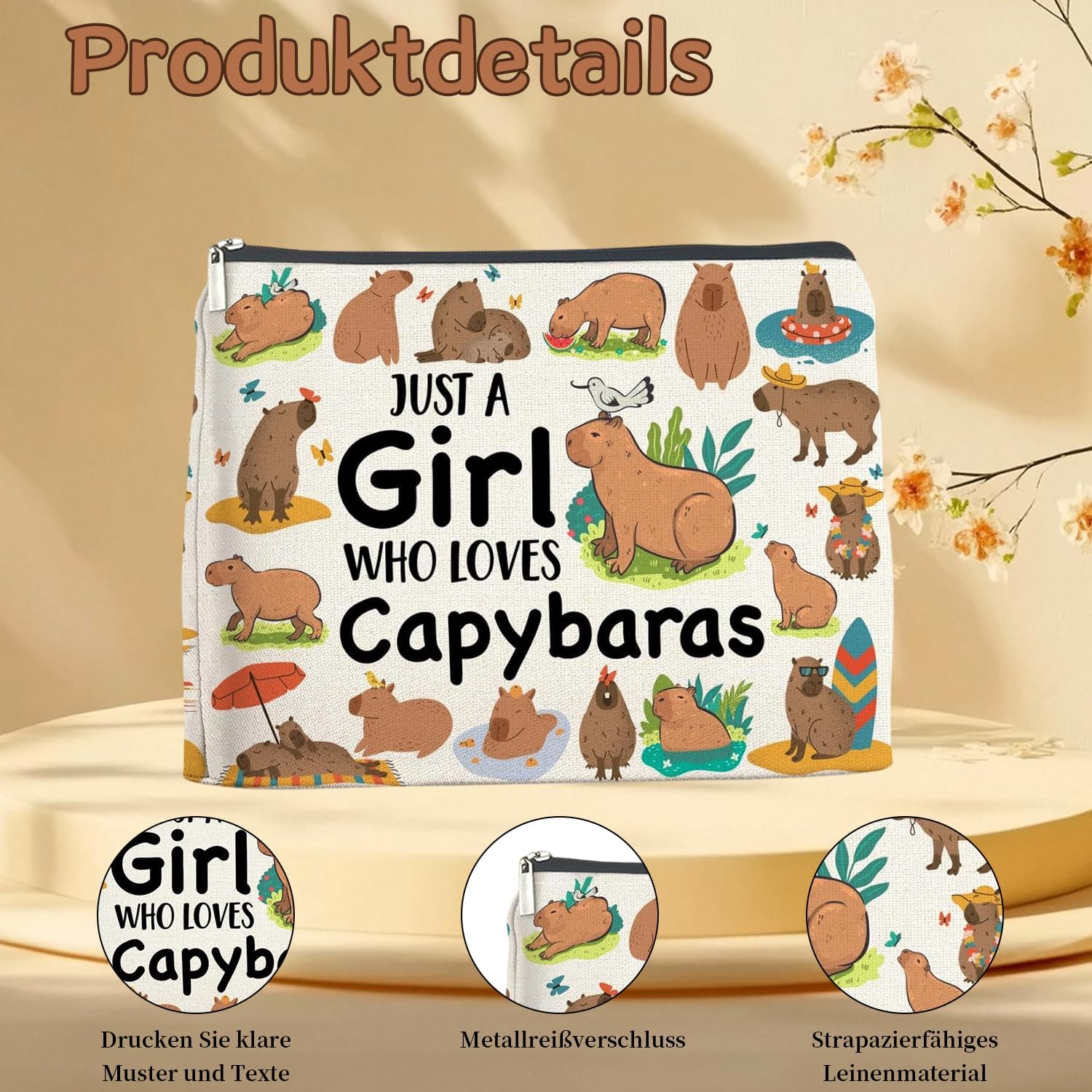 Cosmetic Bag for Girls Capybara Makeup Bag Makeup Bag with Zip for Girlfriend Capybara Gifts for Animal Lovers Portable Toiletry Bag Women for Travel Everyday Life image number 1