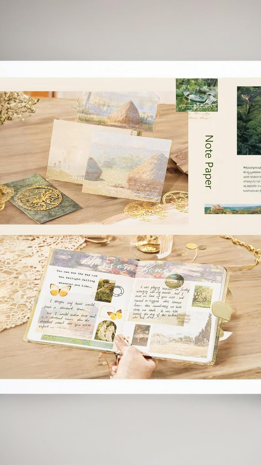 Honwor Vintage Monet Garden Aesthetic Scrapbook Kit - Art Stickers, B6 Notebook, & Supplies for Bullet Journals & DIY Craft Decor Gifts image number 6