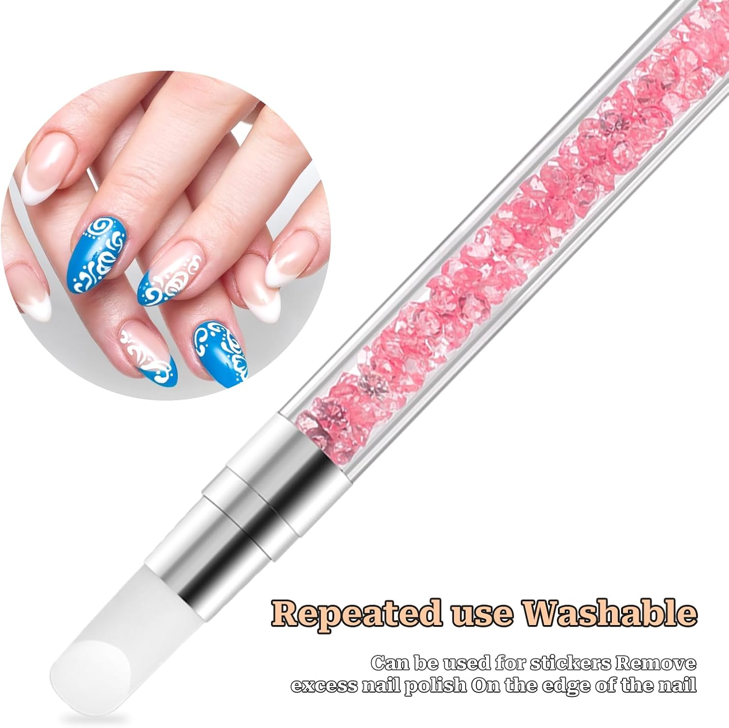 Pack of 5 Nail Art Sculpture Pen with Two Tips Silicone Nail Brush Gel Nail Carving Brush Nail Art Tools for Design, Nail Foil, Drawing, Shaping image number 3