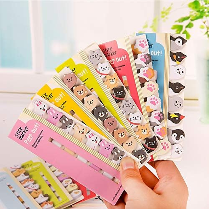120Pcs Self Adhesive Note Flags Mini Cute Sticky Tabs Cartoon Index Labels Animal Pads Page Markers for Office, School(Penguin) - Cat image number 2
