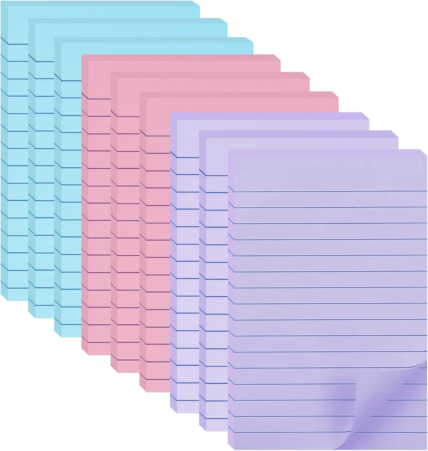 9 Pack Lined Sticky Notes 4X6 in Post Sticky Notes with Lines, Large Ruled Post Sticky Colorful Super Sticking Power Memo Pads Strong Adhesive (Pink Themed)