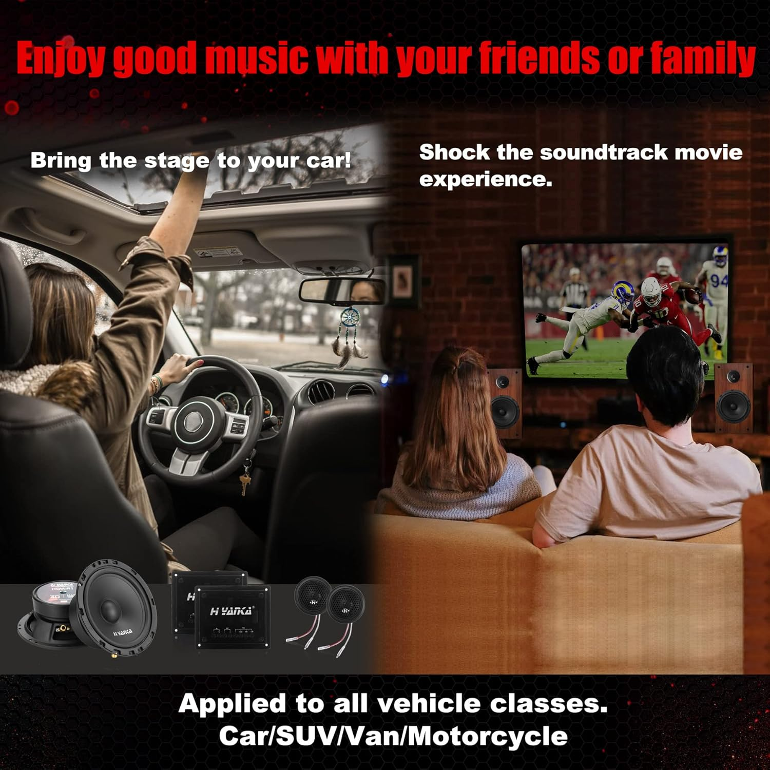 H YANKA 6.5-HCM Component Car Speakers, 600 Watt Pro Car Audio 4 Ohms Stereo Door Speakers Perfect for Upgrading Any Car Stereo System Includes a Pair of Midrange Woofers,Tweeters, Crossovers（Pair） image number 2