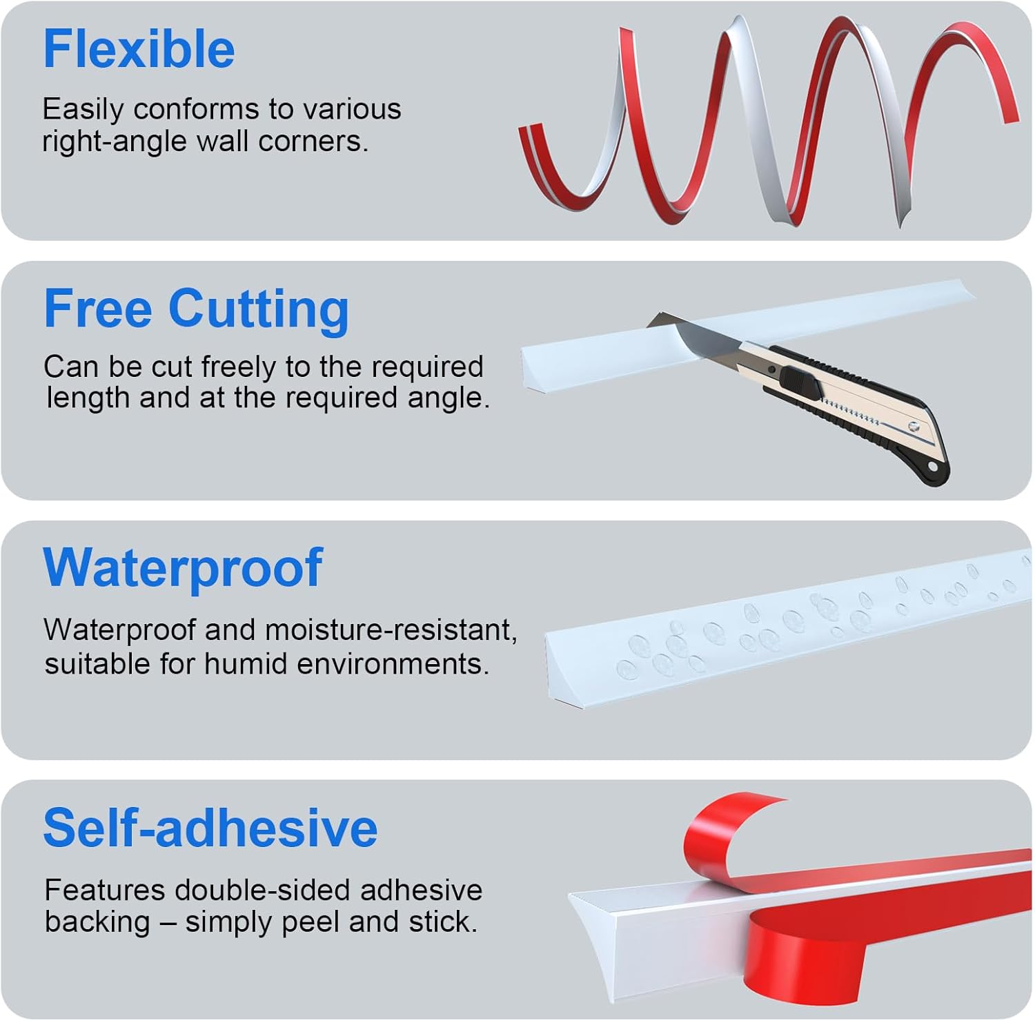 5 Meters PVC Corner Trim, White Plastic Floor Edge Trim, Peel and Stick Wall Moulding, Flexible Skirting Board Molding Trim, Self Adhesive Wall Beading for Wall Corner, Ceiling, Floor, Tile Edge image number 1