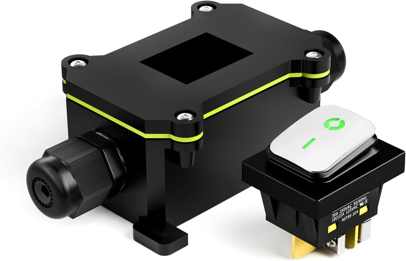 Rocker Switch 1PCS 12V 24V with Waterproof Box 4 Way DPST on off Push Button Switch Green LED Boat Marine Toggle Switches Junction Box(Red Stainless Steel)