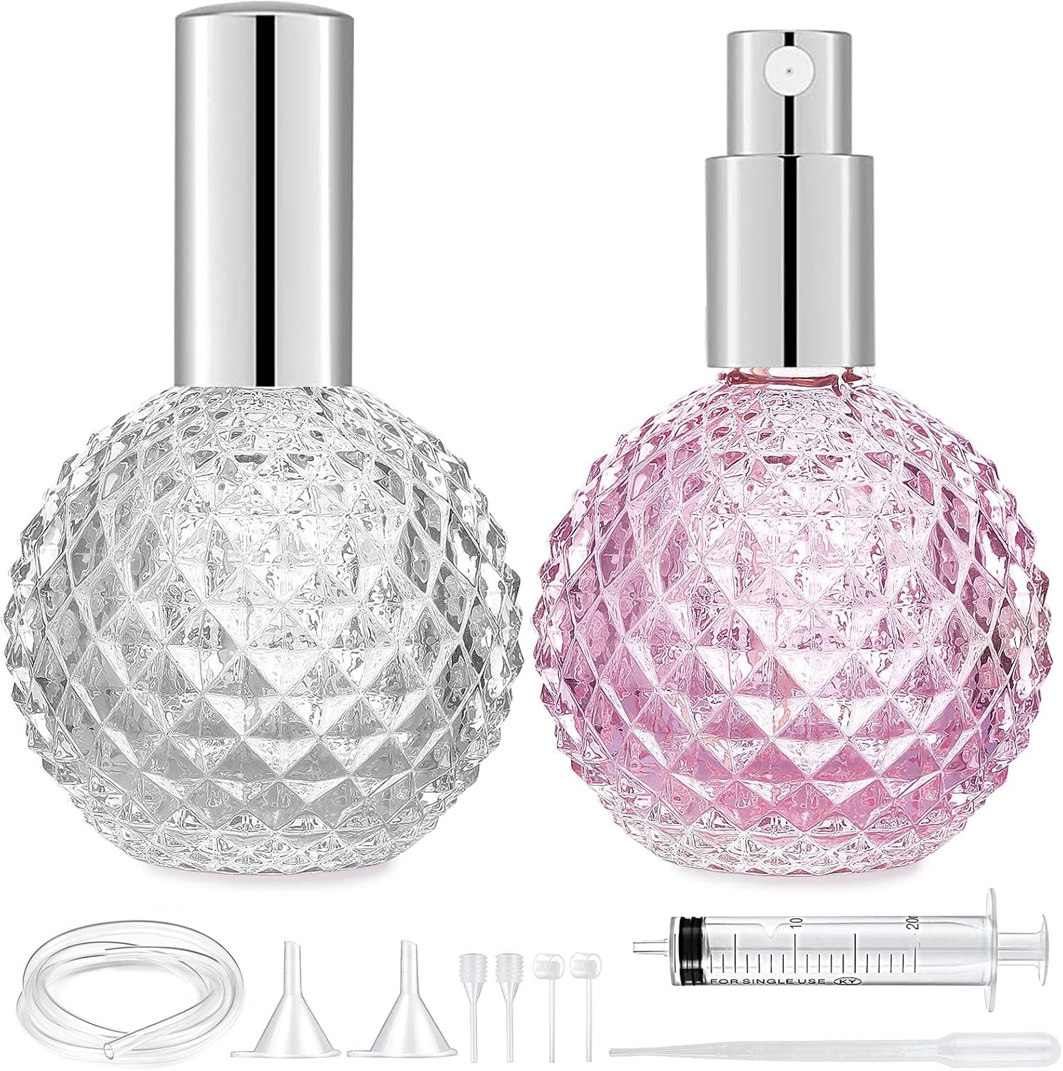 Bohoray Pack of 2 Perfume Atomisers, Refillable, 100 Ml, Bump Mapping Perfume Bottle, Empty, Transparent Perfume Bottle with Packaging Tools, Perfume Bottles Refillable for Women or Girls image number 2