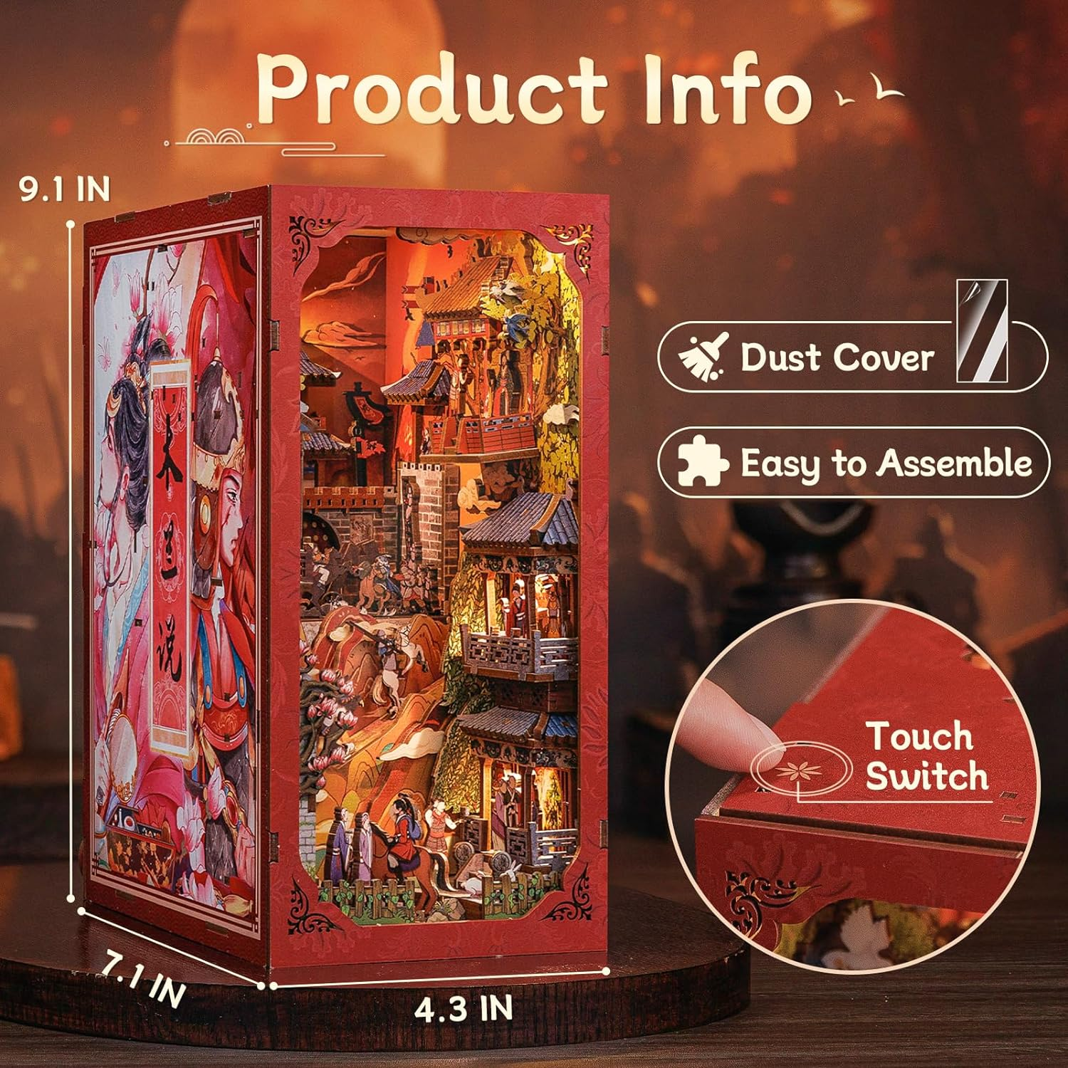 CUTEBEE DIY Book Nook Kit, 3D Wooden Puzzle Dollhouse Kit Miniature House Kit Booknook Model Kits Tiny House Kits for Gift Book Nook Kits for Teens and Adults (The Lenged of Mulan) image number 6