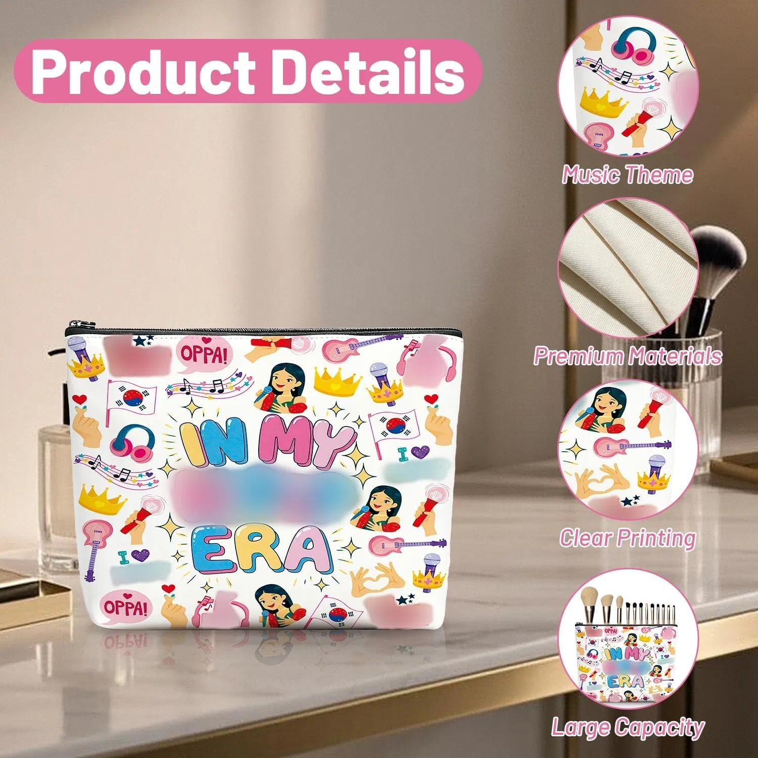 K-Pop Makeup Bag, Waterproof Linen Cosmetic Bags, Just a Girl Who Loves K-Pop Gift for Women, Girls, Teenagers, Fans, Enthusiasts image number 4