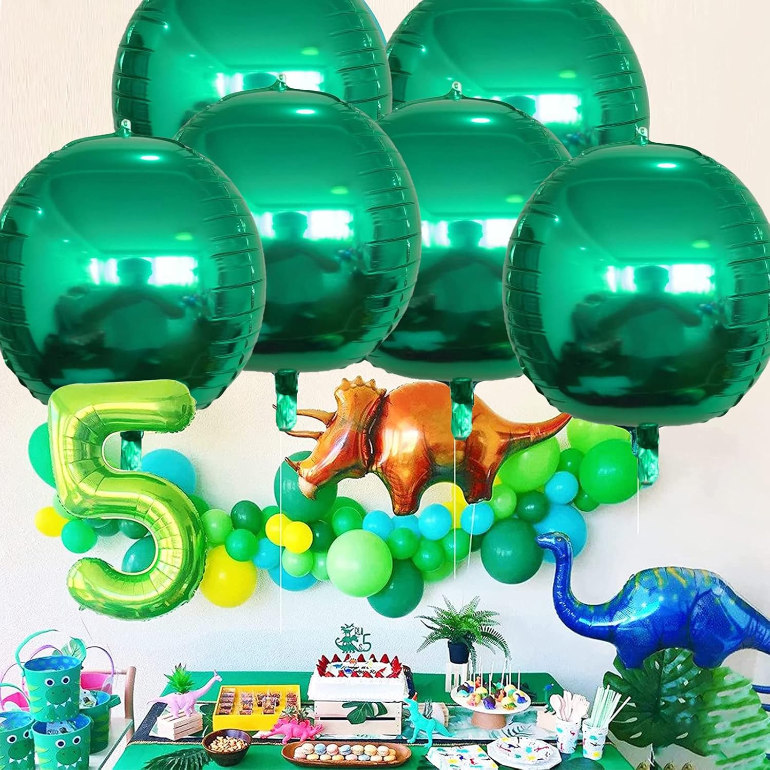 Metallic Green Balloons 22 Inch, 8Pcs Large 4D Green Mylar Foil Balloons, Dark Green 360 Degree 4D Sphere Ball Orb Balloons for Christmas Safari Jungle Theme Birthday Party Decoration Supplies image number 1