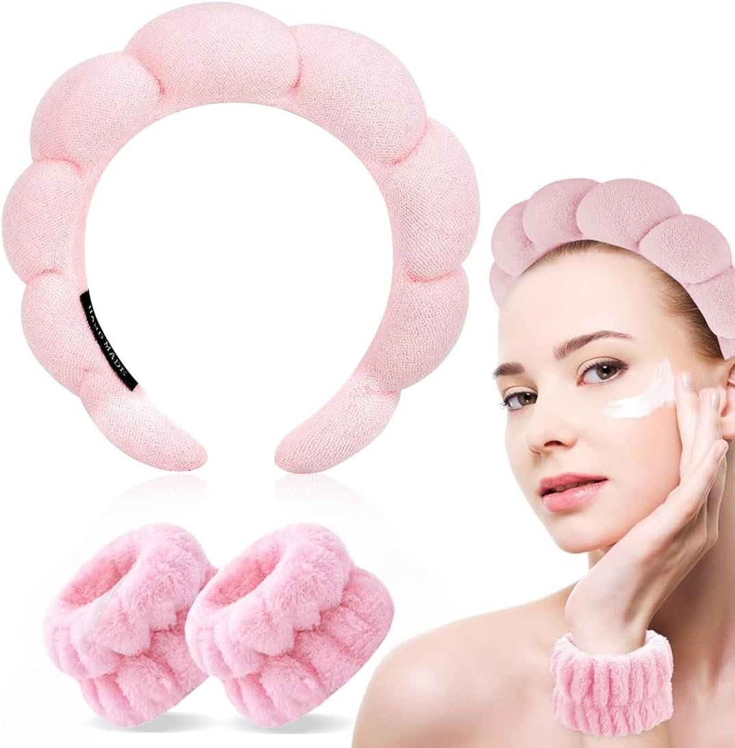 Spa Headband Women'S Make up Hair Band Washing Face Wristband Set Make-Up Hair Band Sponge Headband for Spa Make-Up Face Washing Showers Sports Skin Care