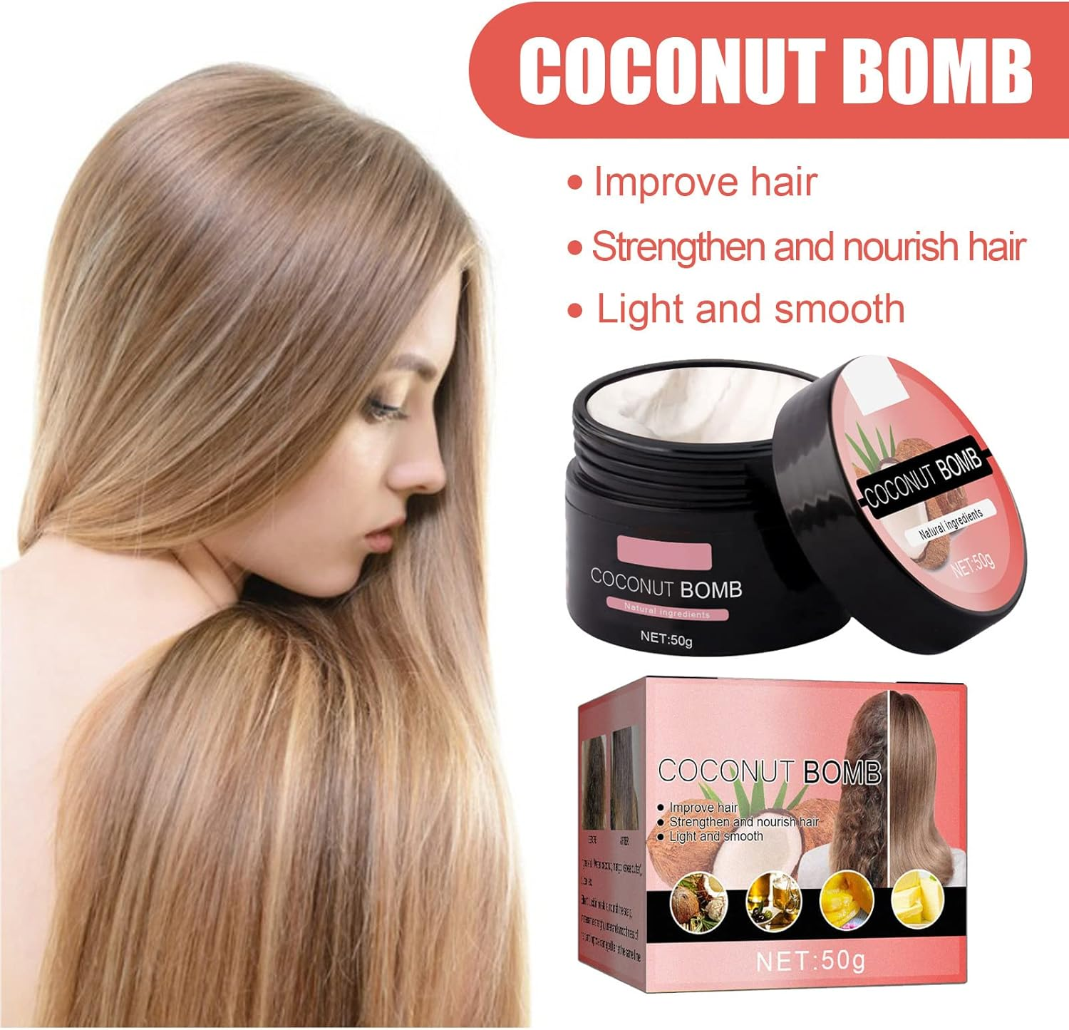 Cynamus Hair Mask, Hair Mask with Natural Coconut Oil, Coconut Deep Conditioner for Dry, Damaged Hair, Provides Intensive Moisturising Improve Shine 50 Ml Hair Mask image number 5