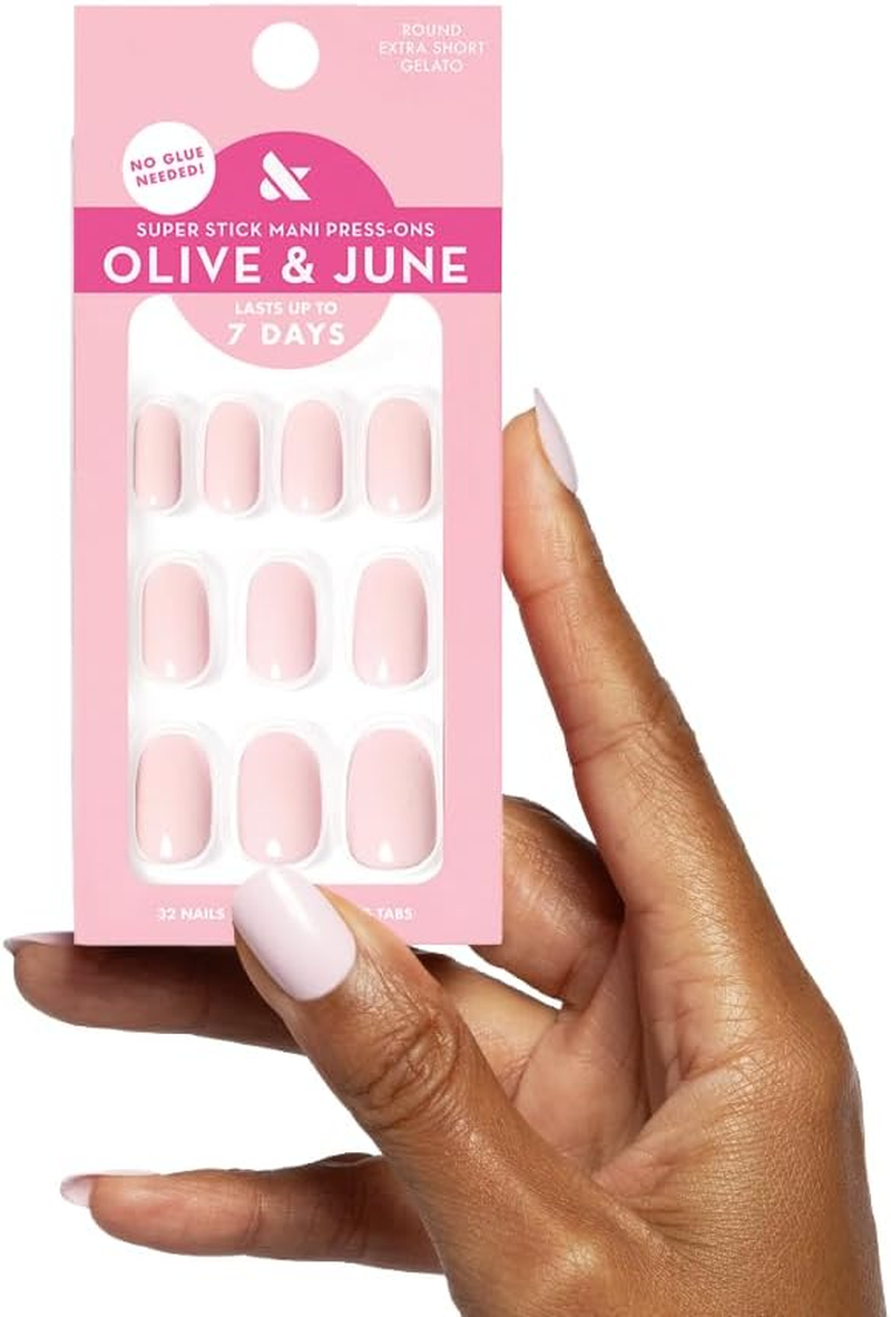 Olive & June Super Stick Hands - Press on Nails - Oval Medium - No Glue Needed - 32 Tabs in 16 Sizes - Non-Toxic - Easy to Apply, No Harmful - Realistic Look - 7 Days
