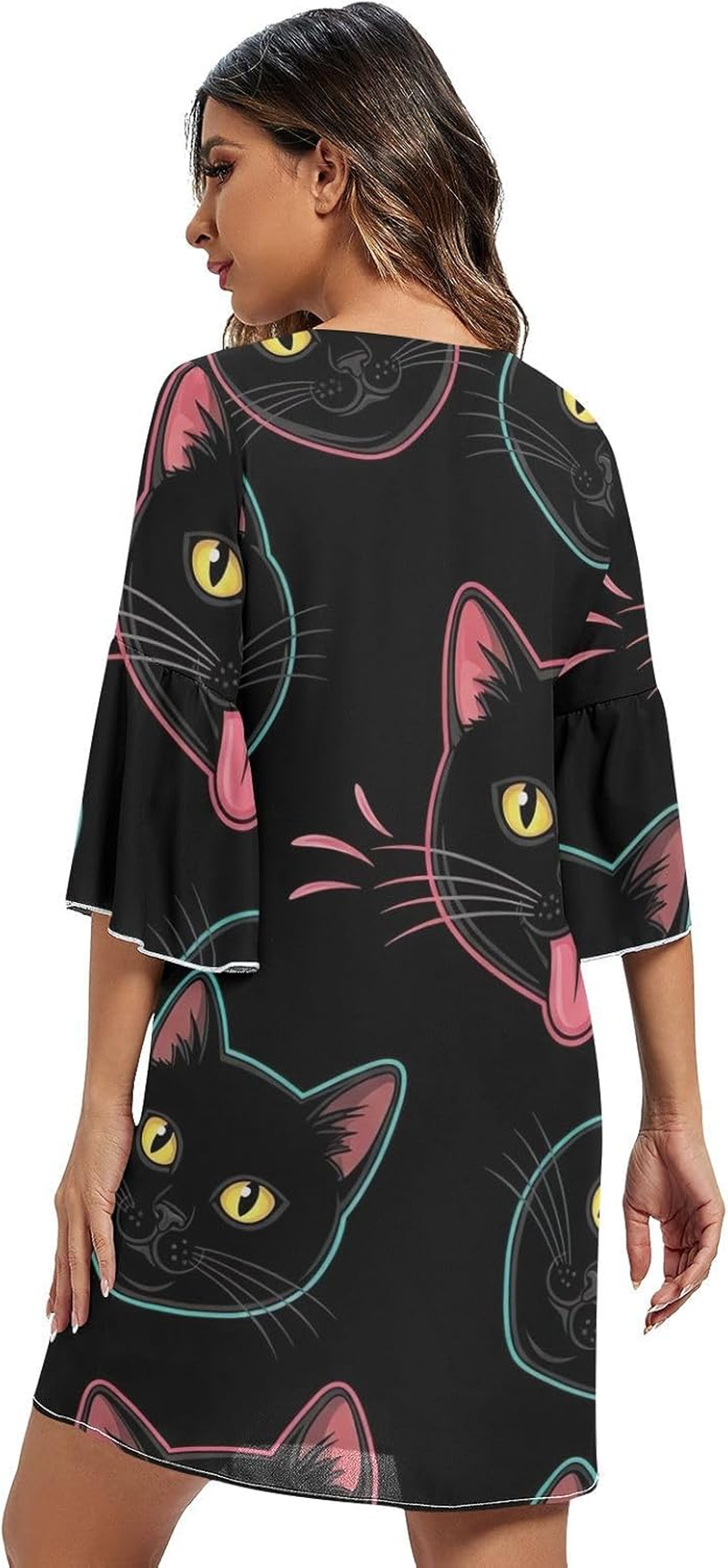 Black Cat Eyes Chiffon Dress Printed Line Maternity Dress image number 2