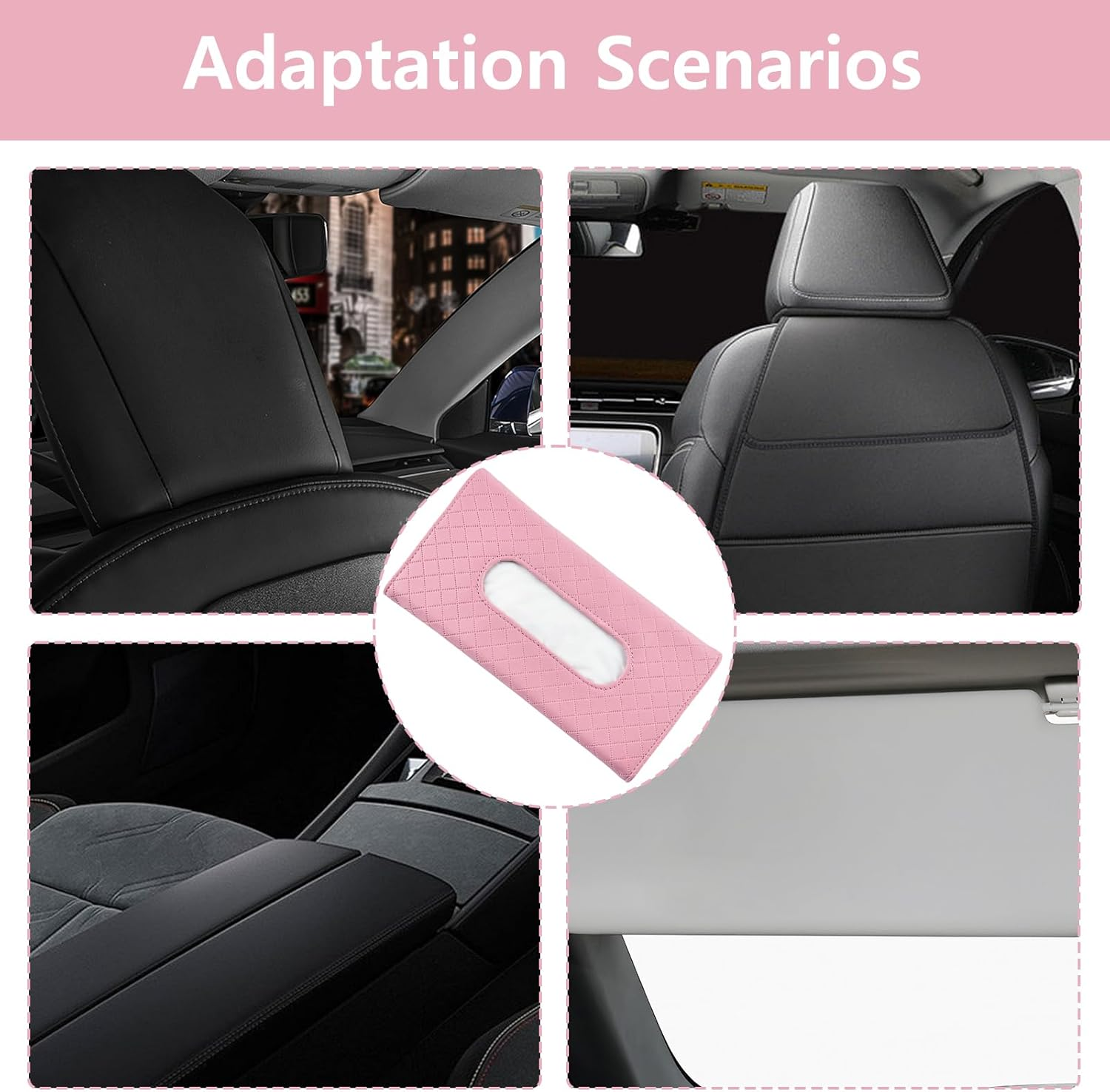 Car Tissue Holder, Car Visor Tissue Holder, PU Leather Car Tissue Holder, Car Sun Visor Accessories for Universal Auto Men Women (Pink, One Size) image number 2
