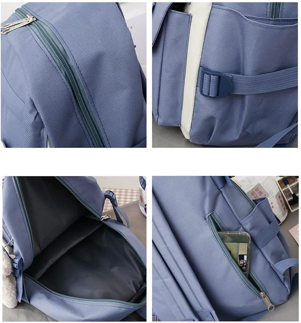 AONUOWE 5Pcs Aesthetic Backpack Set for School Teens Girls Daypack Cute Trendy Large Capacity Preppy Shoulder Bag, Purple, Backpack,Travel,Unique - Pink image number 6