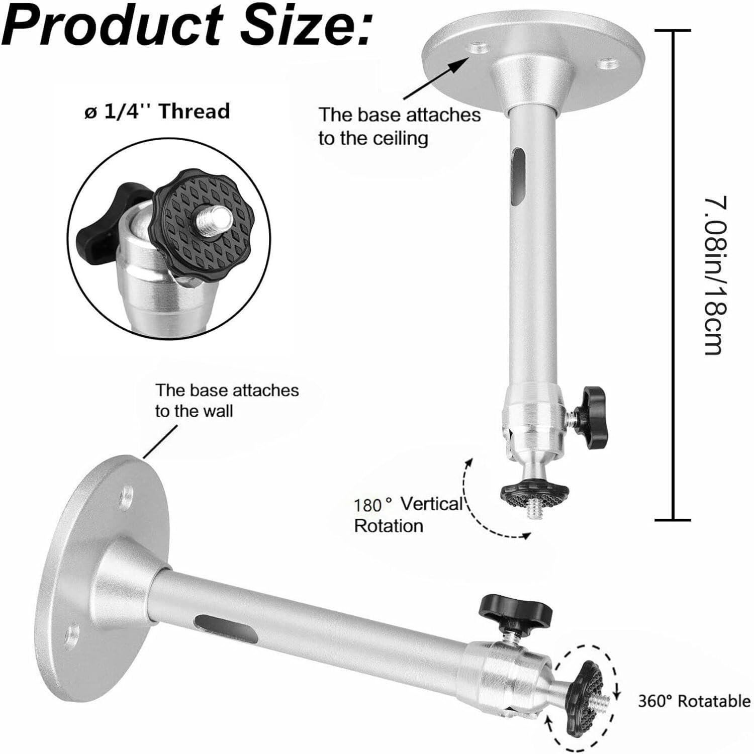 Projector Ceiling Mount, Universal Mini Ceiling Projector Mount, Projector Wall Mount, 360&deg;Rotatable Projector Stand Bracket for Home Theater, Security Camera, Conference AV Room, Load 5KG (Silver) image number 1