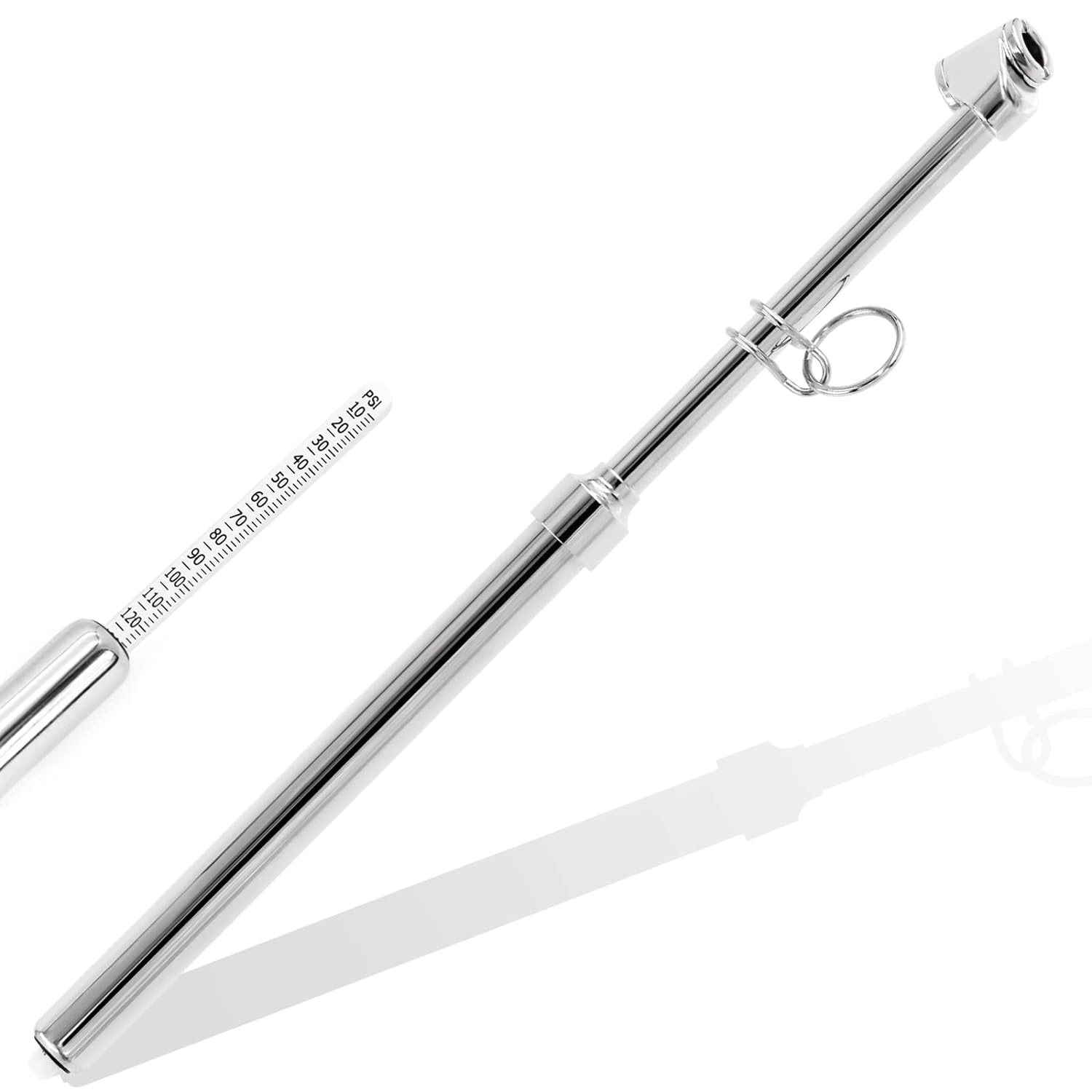 Swpeet 1Pcs Silver Truck Tire Pressure Gauge, Heavy Duty Dual Head Air Pressure Gauge, Straight-On Foot Dual Head Chucks, Pen Tire Gauge Range 10-150PSI 100-1000Kpa for Car Truck image number 6