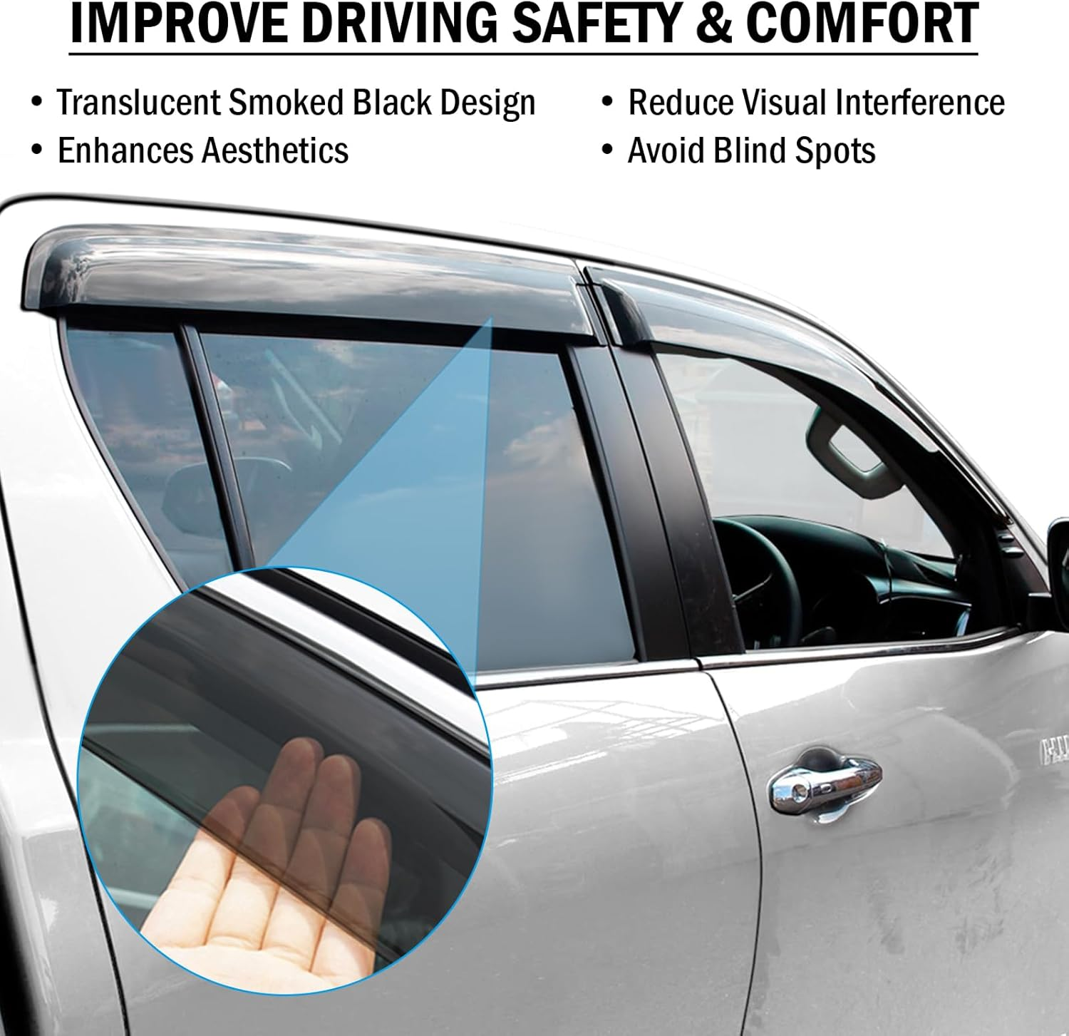 SUERAUTO4X4 for Toyota Hilux Rogue GR Sport Workmate Accessories N80 2015-2025 Dual Cab Weathershields Weather Shield Gurad Wind Deflectors Window Visor Injection Tinted Black, 4PCS image number 6