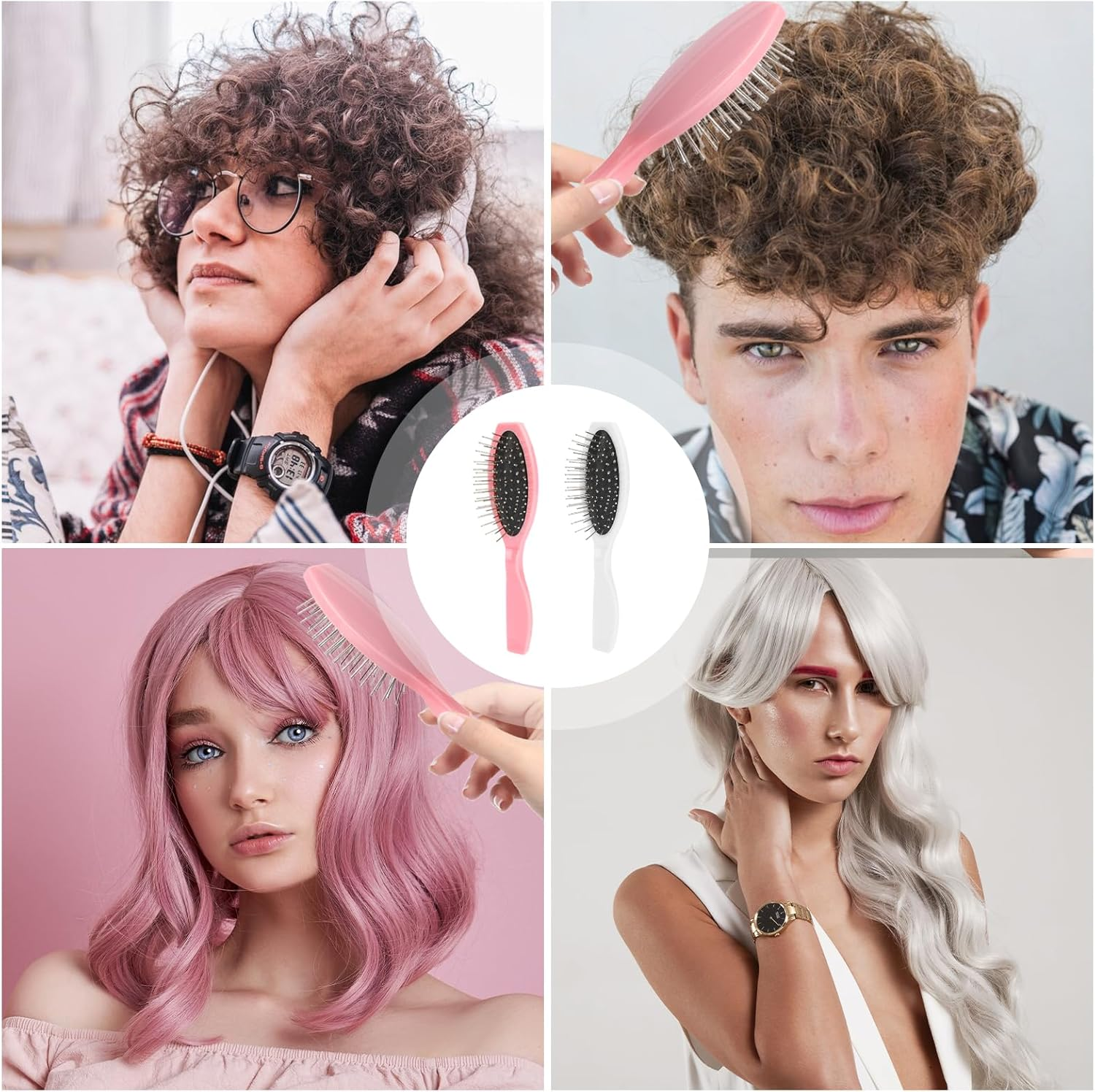 2 Pack Stainless Steel Wig Wire Brush, Portable Professional Synthetic Hair Brush and Combs for Wigs, Extensions, Women, Wig Brushes for Synthetic Hair