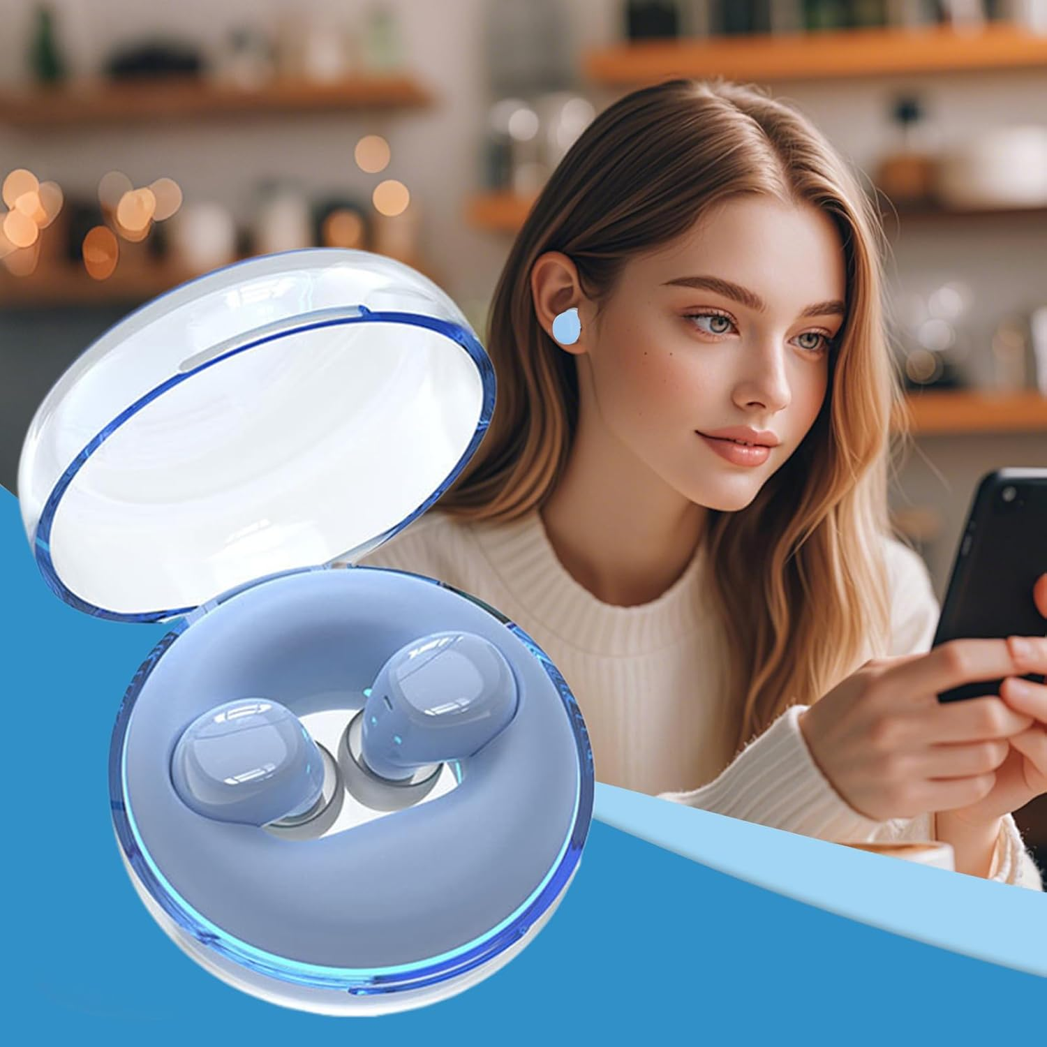 Jinyilwn High Precision Noise Cancelling Wireless Earbuds, Lightweight Design, Connect, Noise Cancelling, Comfortable Long Wear - for Outdoor Sleep Workout Cycling Fitness Travel Office Mobile Player image number 4