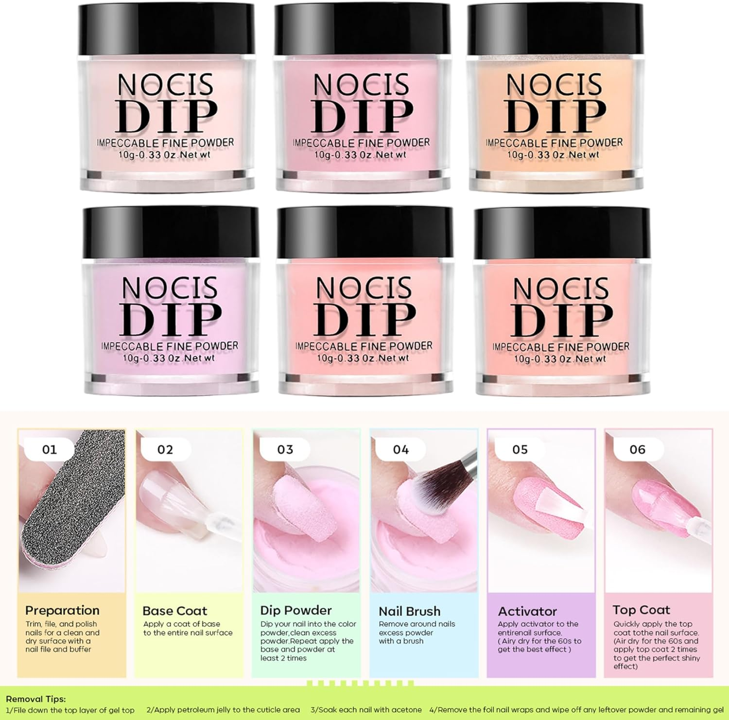 Nail Dip Powder Kit 6 Colors Jelly Translucent Dip Powder Nail Kit Long-Lasting DIY French Manicure Set for Beginner Home Salon
