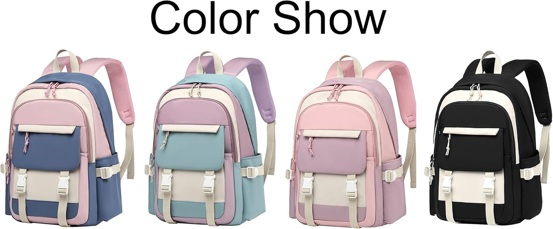 Sellerfun Junior Middle School Backpack Color Block Gilrs Daypack Fir for School Outdoor - Blue Purple image number 4