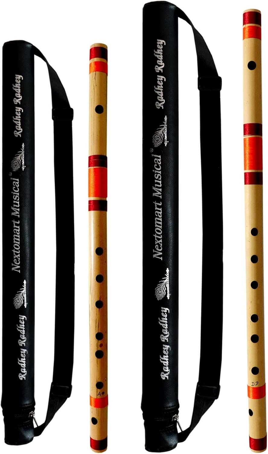 Musical Combo Flutes a Sharp (22 Inch) & DD Base (24 Inch) Bamboo Flute Bansuri with Flute Carry Bag Free by Indian Collectible image number 1