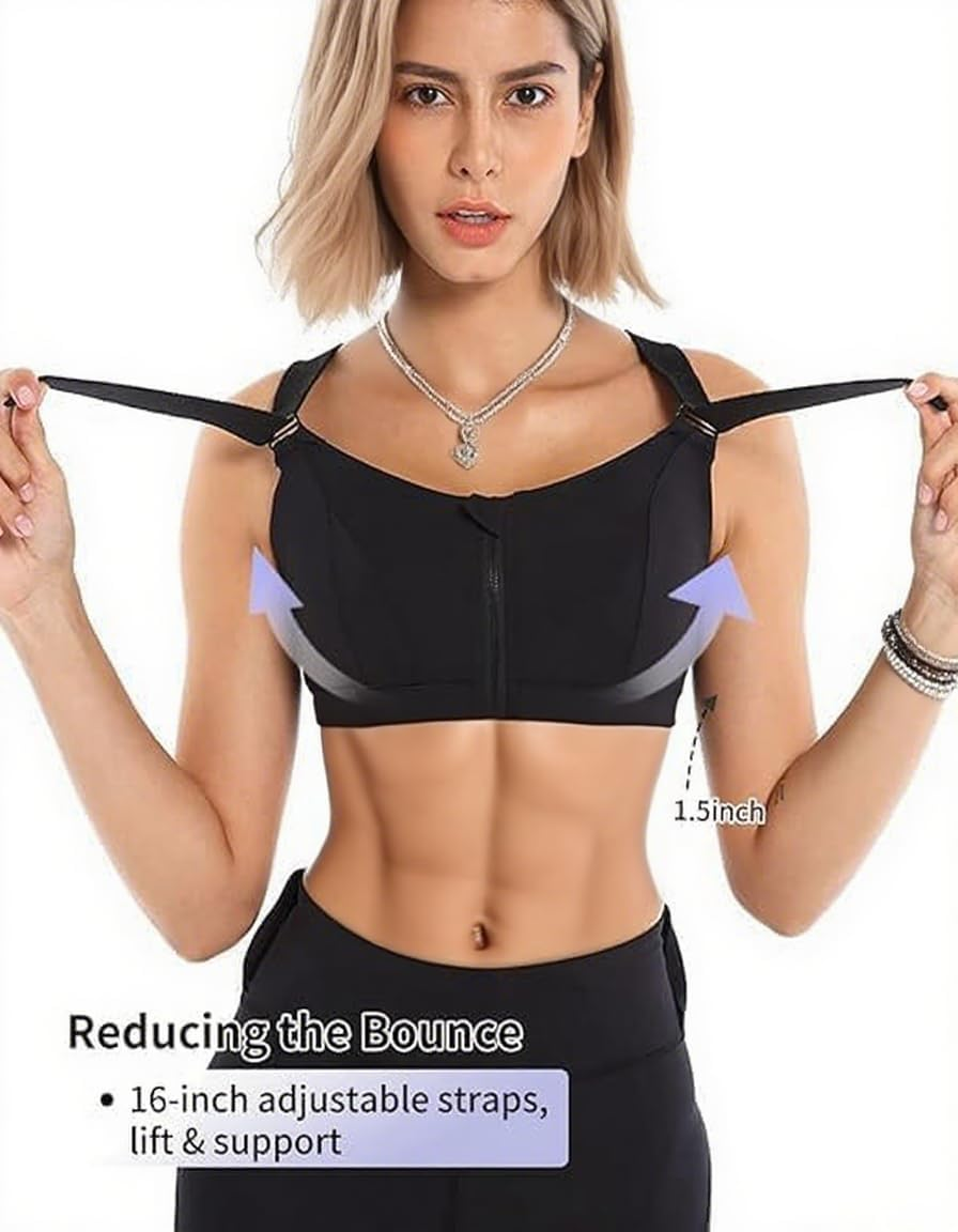 Aymorder Sports Bras for Women with Adjustable Straps Zip Sports Bra without Steel Rim Front Closure Crossed Back Supportive Bras High Elasticity Running Tank To image number 3