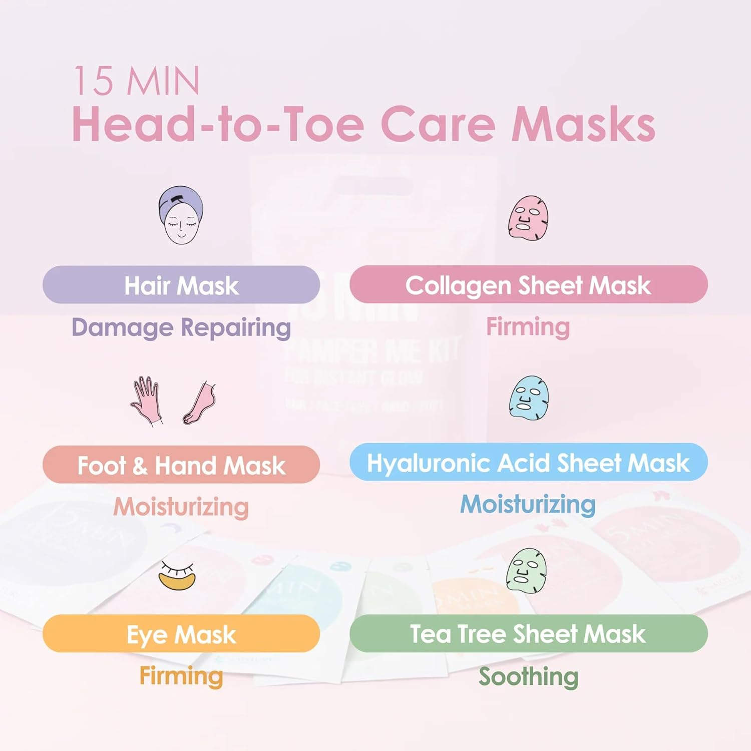 15 Min Pamper Me Kit by Naisture &ndash; Korean Spa Kit for Women with Hair Mask, Hand and Foot Masks, Eye Mask, and Face Masks image number 4