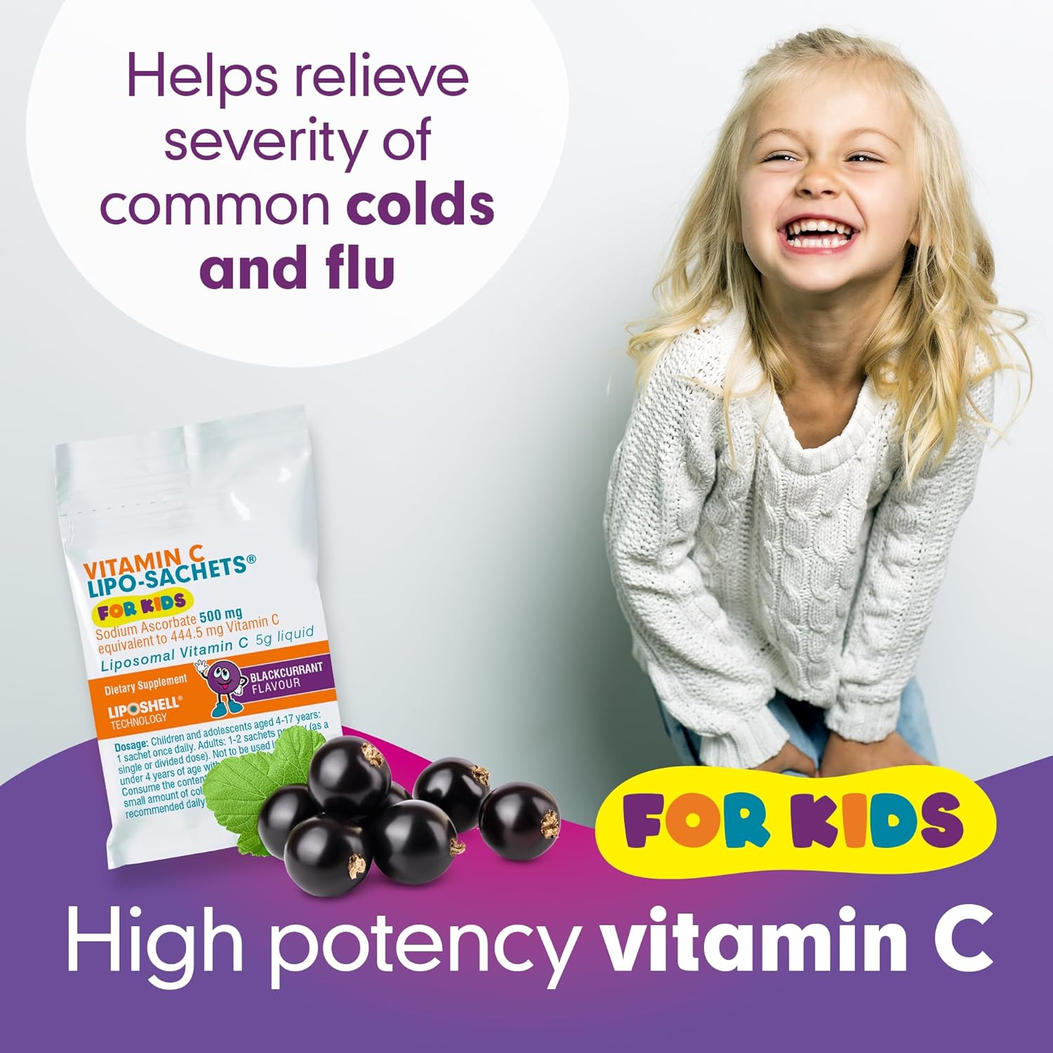 Lipo-Sachets Kids Liposomal Vitamin C - 500Mg per Serving for Children&rsquo;S Immune Support - Blackcurrant Flavour Vitamin C for Kids - High Absorption, No Added Sugar - 30 Packets image number 5
