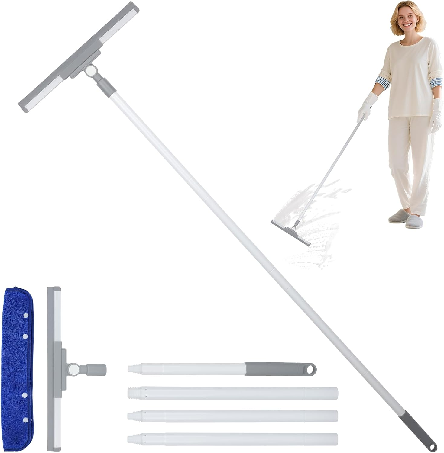 Romon Window Cleaner, Window Squeegee with Telescopic Handle, 136 Cm Water Squeegee, Floor Squeegee with Silicone Squeegee, Window Cleaner Set, Window Cleaning Set for Bathroom, Shower, Glass, Mirror image number 5