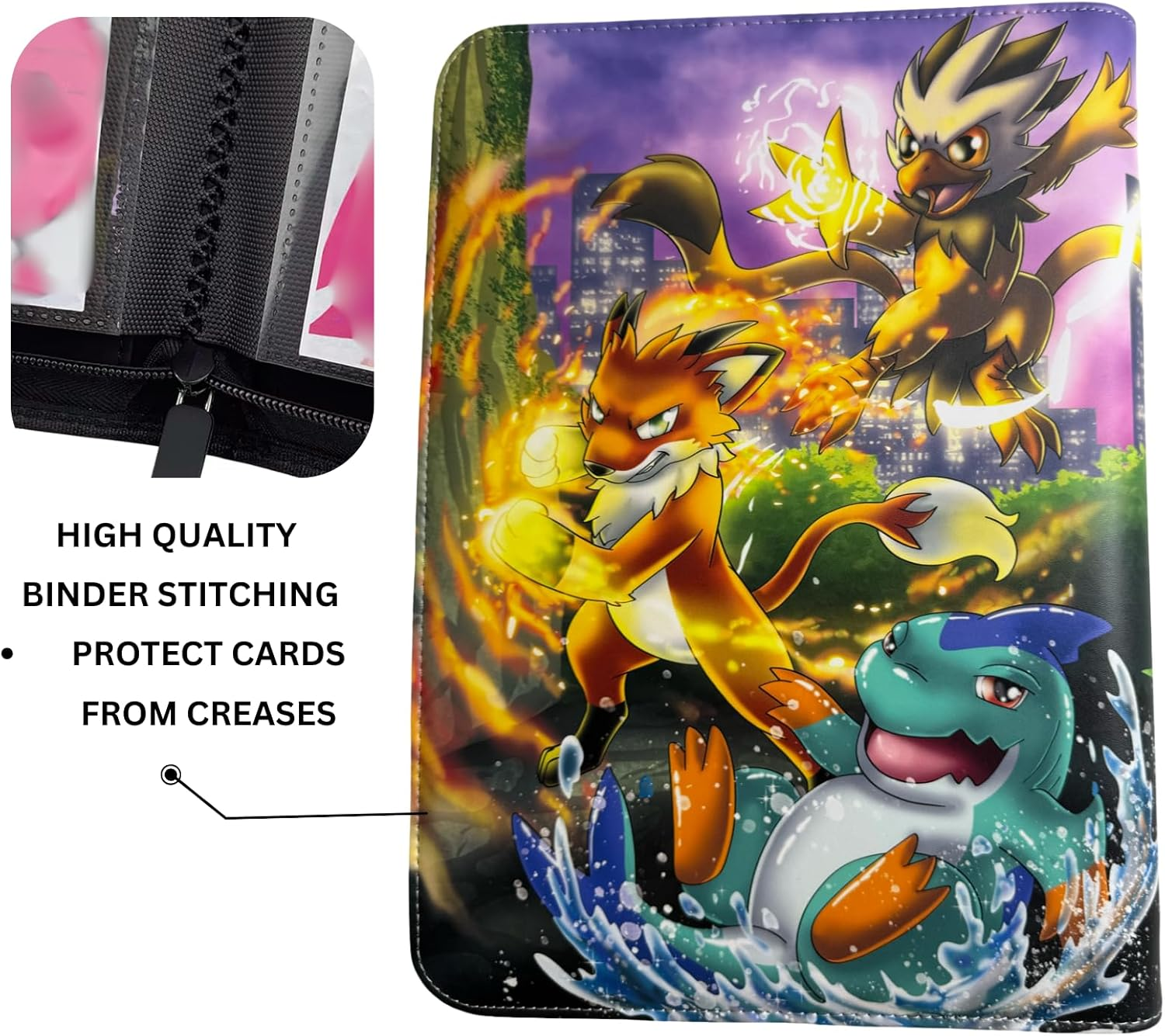 Aurevanna 9-Pocket Trading Card Binder with Zipper &ndash; Compatible with TCG, MTG, Yu-Gi-Oh, and Card Sleeves &ndash; Waterproof PU Leather, Archival-Safe Card Storage Album Organizer &ndash; Side Loading Pockets image number 3