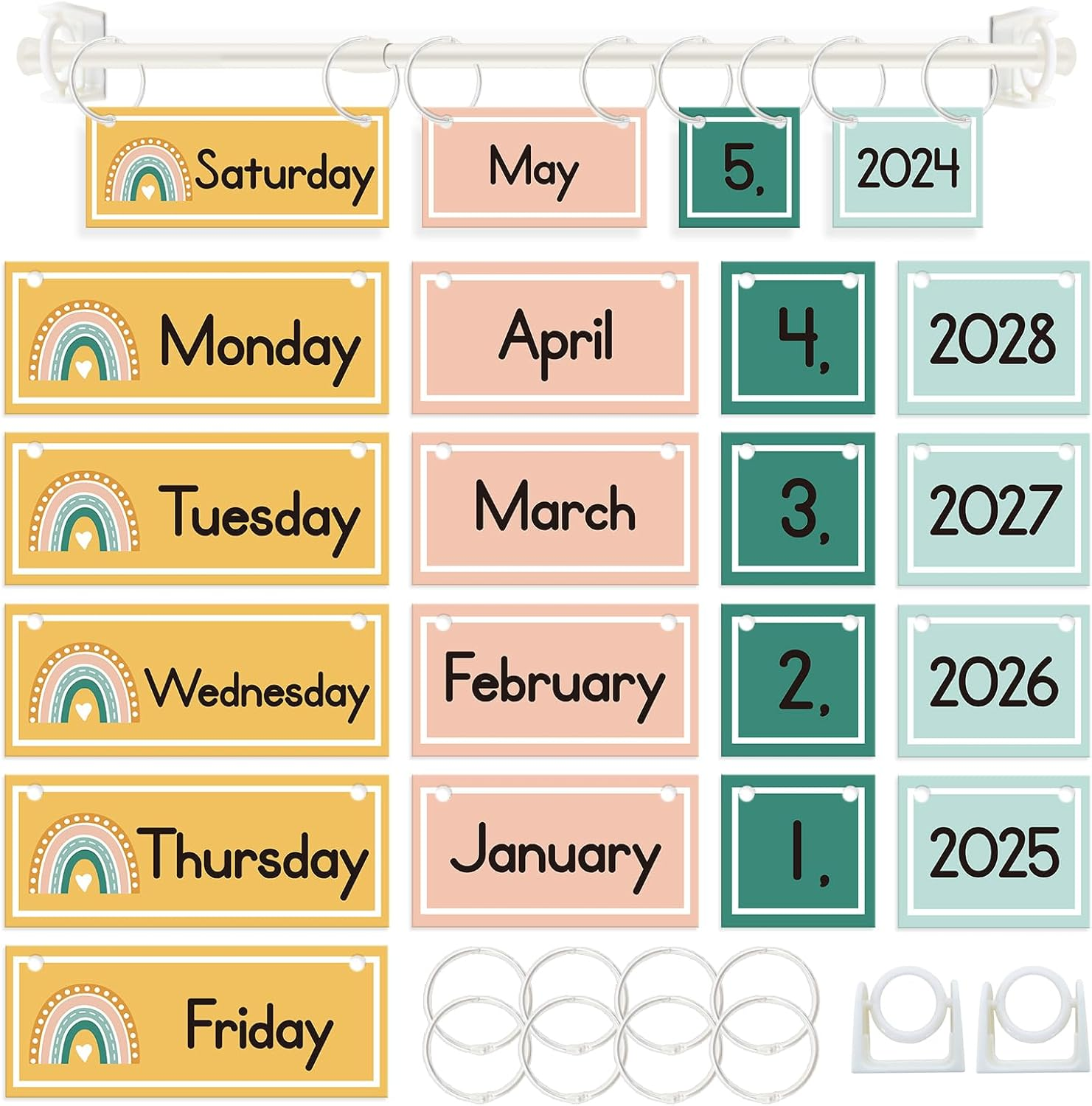 EAMAY Classroom Boho Rainbow Flip Calendar Chart Set Wtih 55 Cards and Hanging Rod, Colorful Classroom Decor for Teacher Supplies Must Haves! image number 3