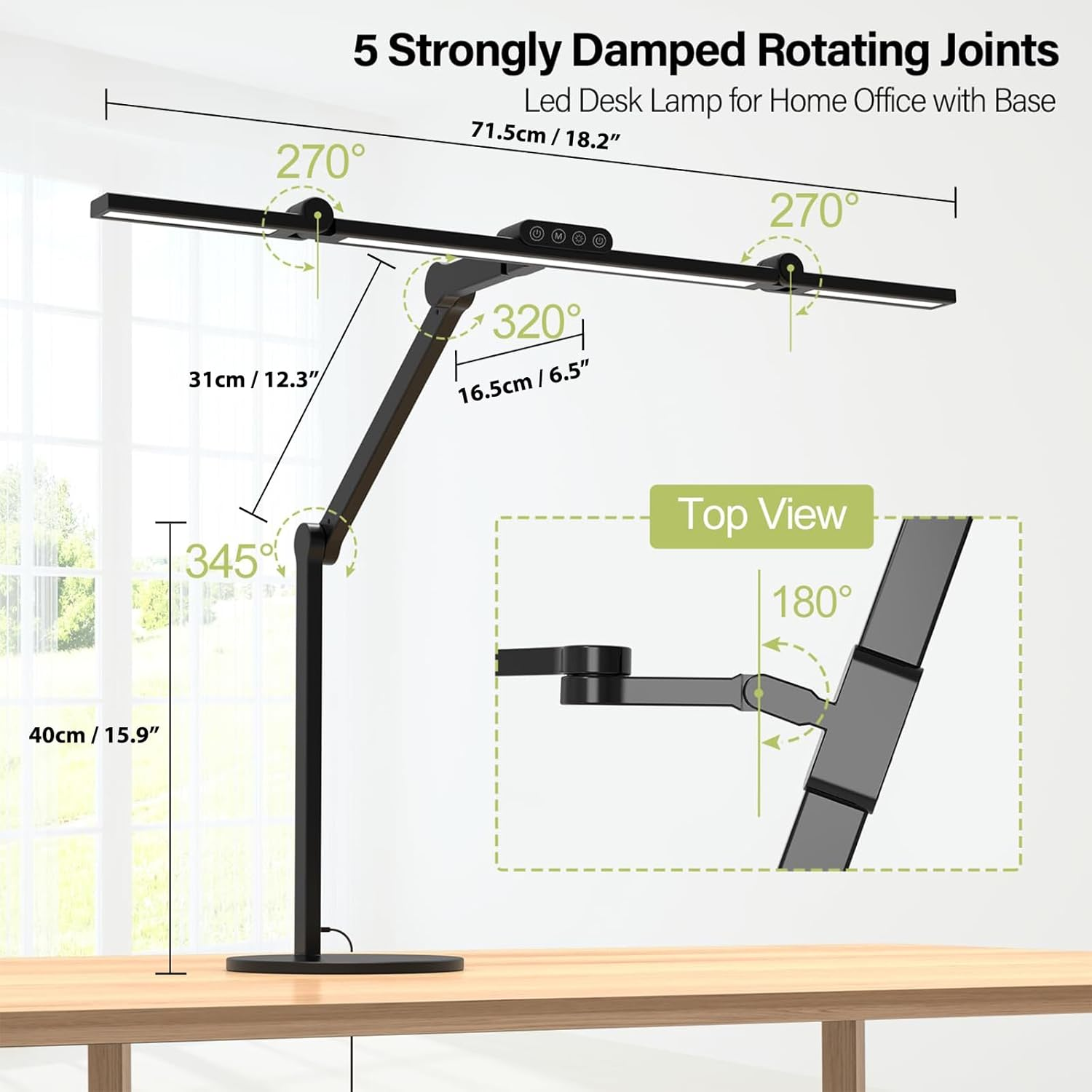 Architect Desk Lamp, Aluminum Alloy LED Desk Light with Base for Home Office, 24W Bright Auto Dimming Table Lamp with Rotatable Swing Arm for Workbench Study Reading Drafting image number 4