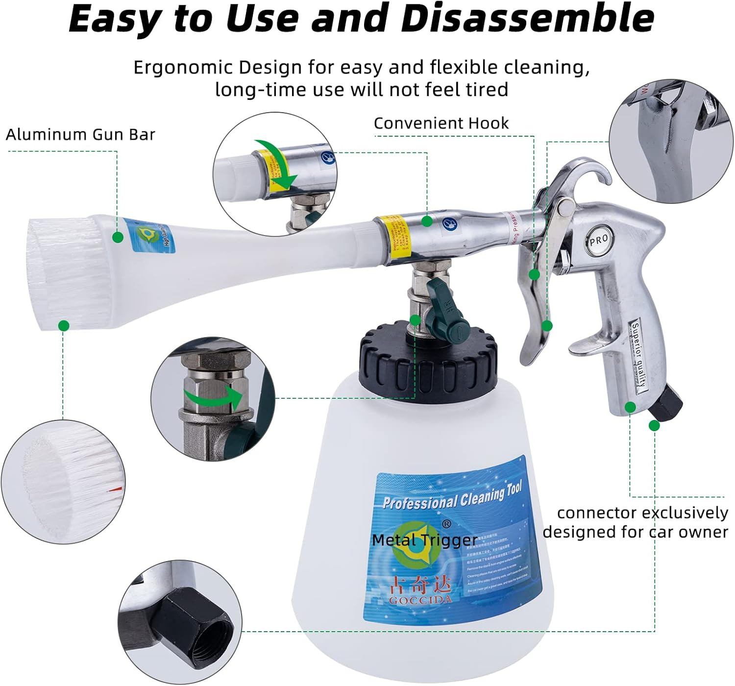 GOCCIDA 8 Car Cleaning Kit, Car Detailing Kit Cleaning Works with Air Compressor (Sponge Cloth + 5 X Brush Tips + Replacement Hose) 8 Parts Car Cleaning Kit image number 4