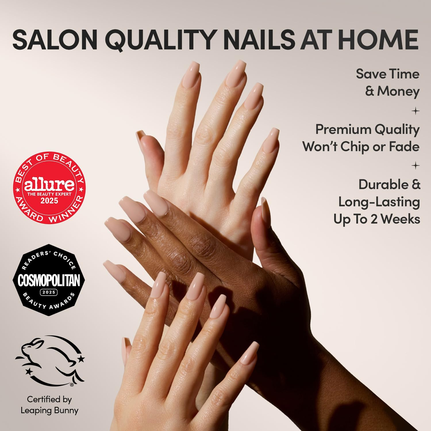 Glamnetic Press on Nails - Exposed | Medium Coffin Fake Nails, Nude Opaque Neutral, Salon Quality | 15 Sizes - 30 Nail Kit image number 4