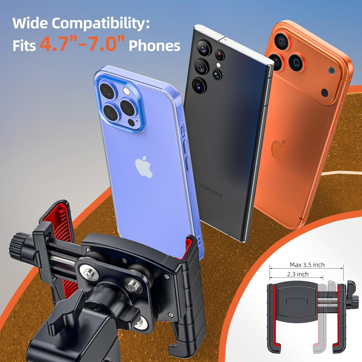 Marsrider 3Rd-Gen Anti-Vibration Motorcycle Phone Holder for Bike, Bicycle Handlebar Cell Phone Mount with High-Speed Lock, Electric Scooter Phone Holder for Stroller Mountain Bike Fit 4.7-7'' Phones image number 4