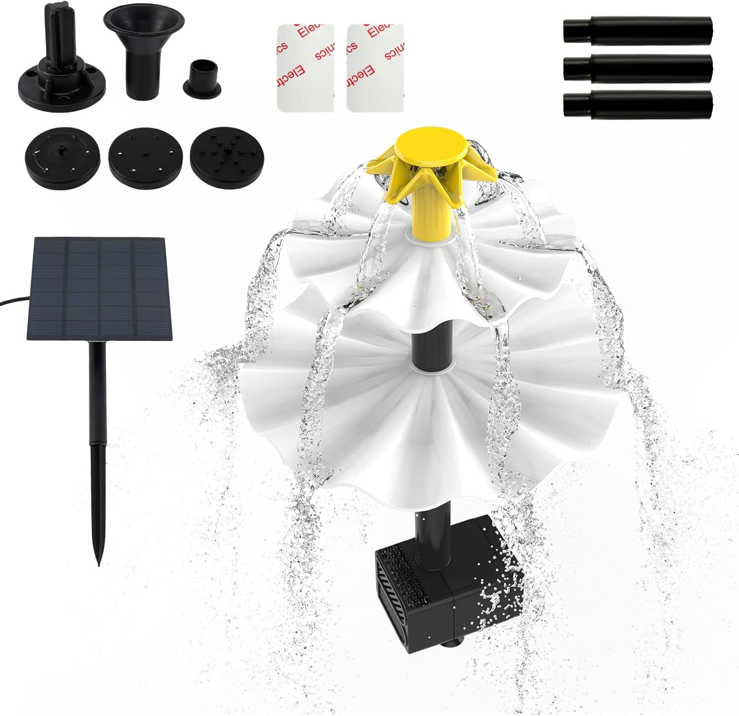 DIY Solar Fountain Pump Kit，With 6 Noz Zles and 7.6Ft Power Cord and Panel, Fountain Water Pump for Bird Bath Fish Pond Outdoor Patio Pool image number 6