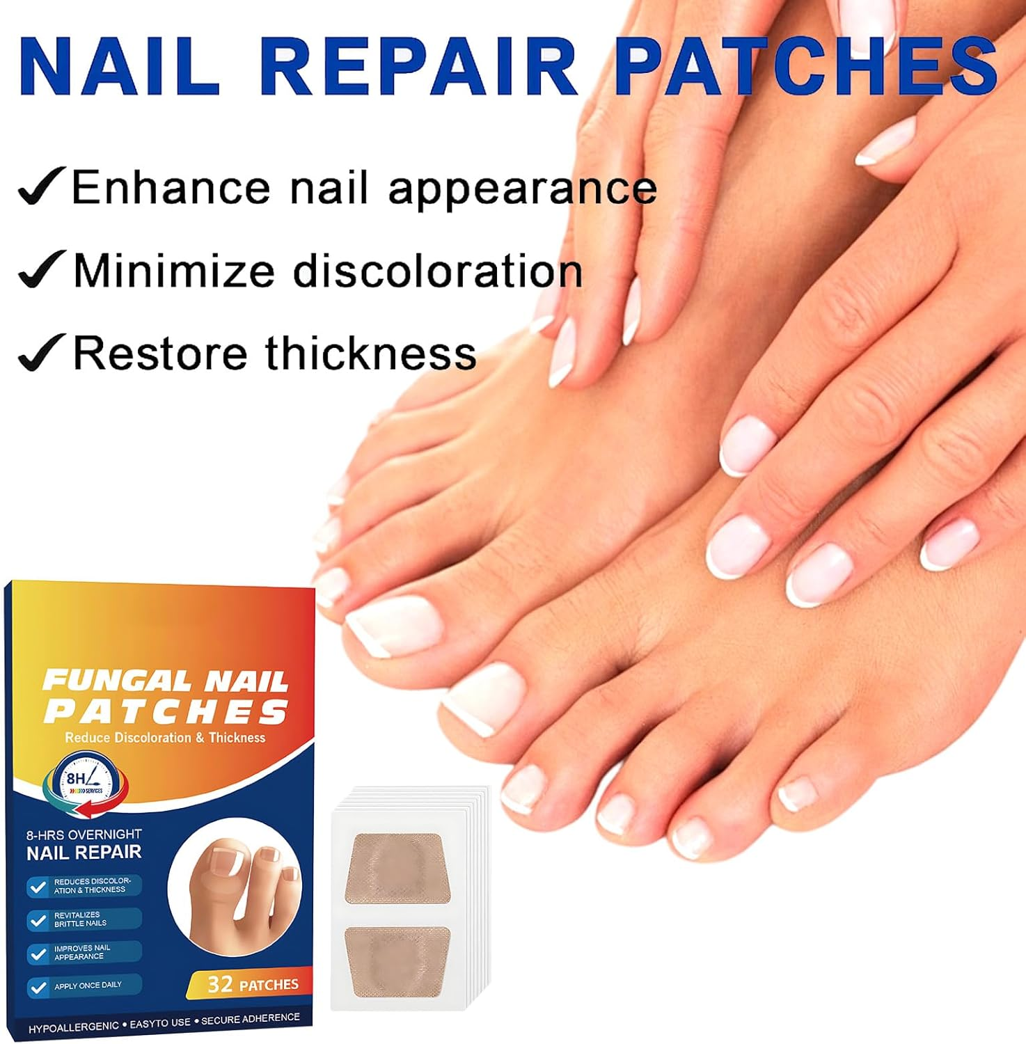 32 Pcs Fungal Nail Patches, Overnight Nail Repair Patches for Long-Term Fungal Toenail Treatment, Toenail Fungus Treatment for Healthy-Looking Nails image number 5
