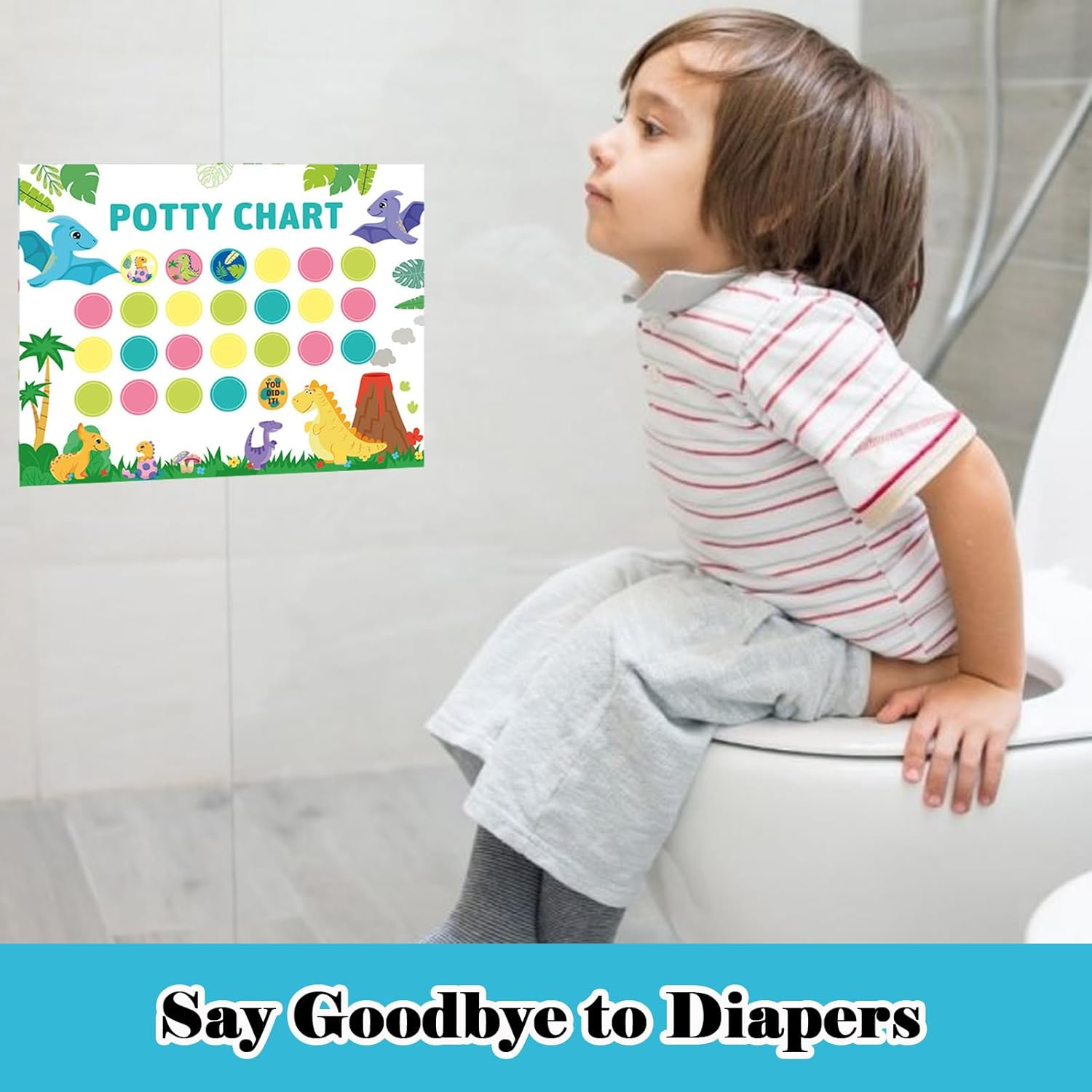 Toilet Training Reward Chart with Stickers, 10 Pcs Reward Chart for Kids for Potty Training, Cartoon Potty Training Products for Toddlers Boys & Girls, Stickers on Wall or Bathroom (Dinosaur) image number 2