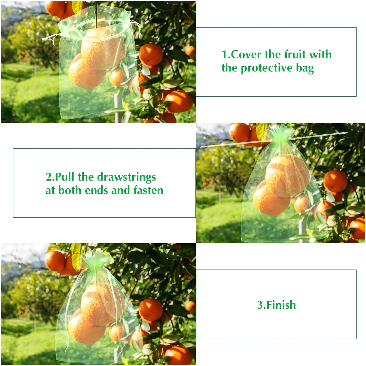 Kikhope 50 Pcs Fruit Protection Bags, 12''&times;8'' Fruit Netting Bags with Drawstring, Garden Fruit Cover Mesh Bag to Protect Plants from Pest Birds Squirrels image number 1