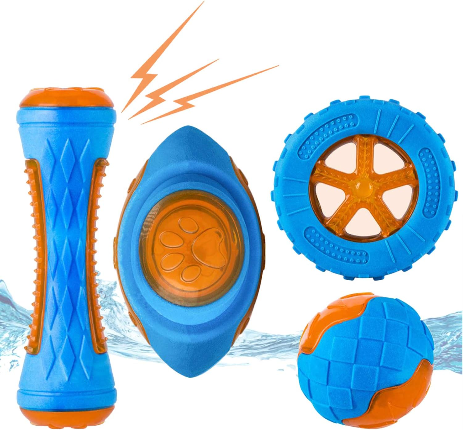 Coubontail Dog Squeaky Toys Pack 4 Pcs, Pool Toys, Floating Toys for Interactive Fetch & Play, Dog Beach Toy Set, TPR image number 5