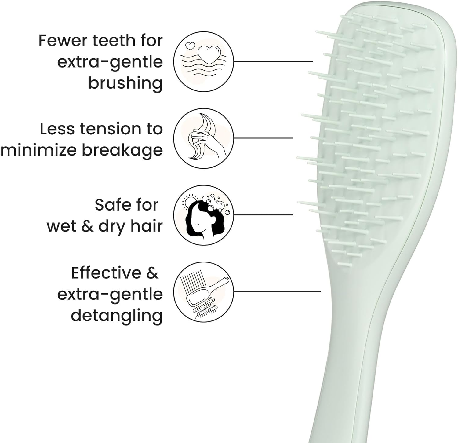 Tangle Teezer Extra Gentle Ultimate Detangler Hairbrush, Less Tension to Minimise Breakage, Effective and Extra Gentle Detangling, Safe for Uuse on Wet and Dry Hair, for All Hair Types, Eucalyptus - Eucalyptus image number 3