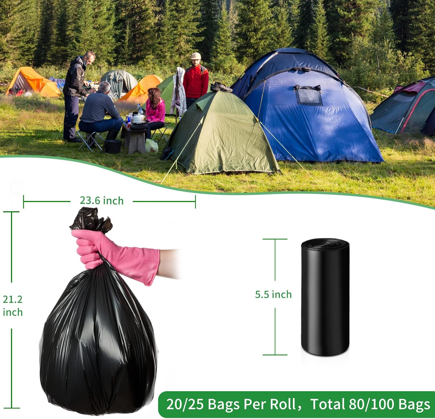 WZFI Portable Camping Toilet Bags,8 Gallon Super Thick Camping Toilet Bags Biodegradable Porta Potty Bags Leak-Proof Trash Bags for Adults Outdoor Boating Travel image number 2