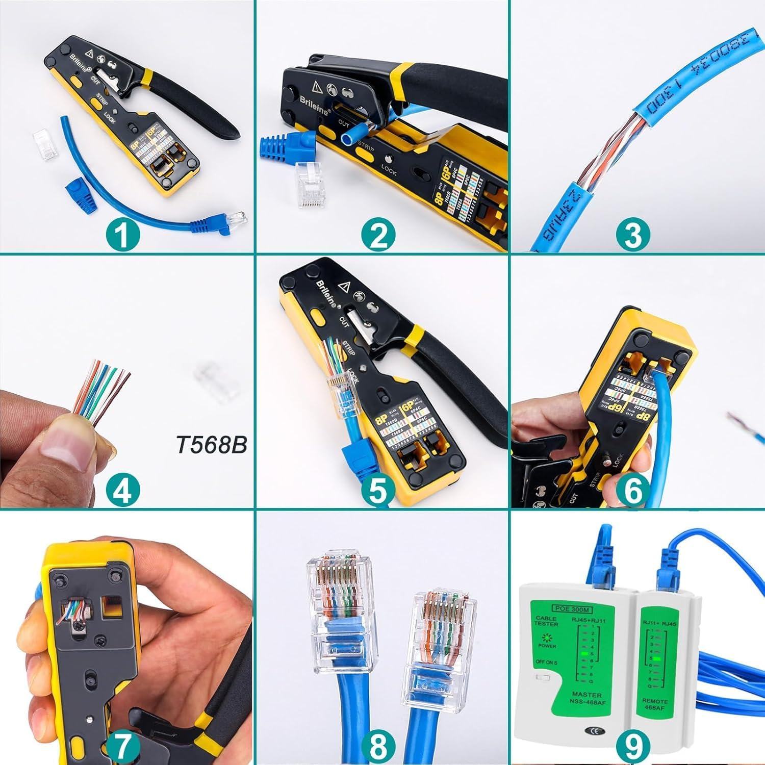 RJ45 Crimp Tool Pass through Ethernet Crimper for RJ45 Connectors / Cat6 Cat6A Cat5 Cat5E Connector Ethernet Crimpe Tool Kit with Mini Cable Stripper image number 5