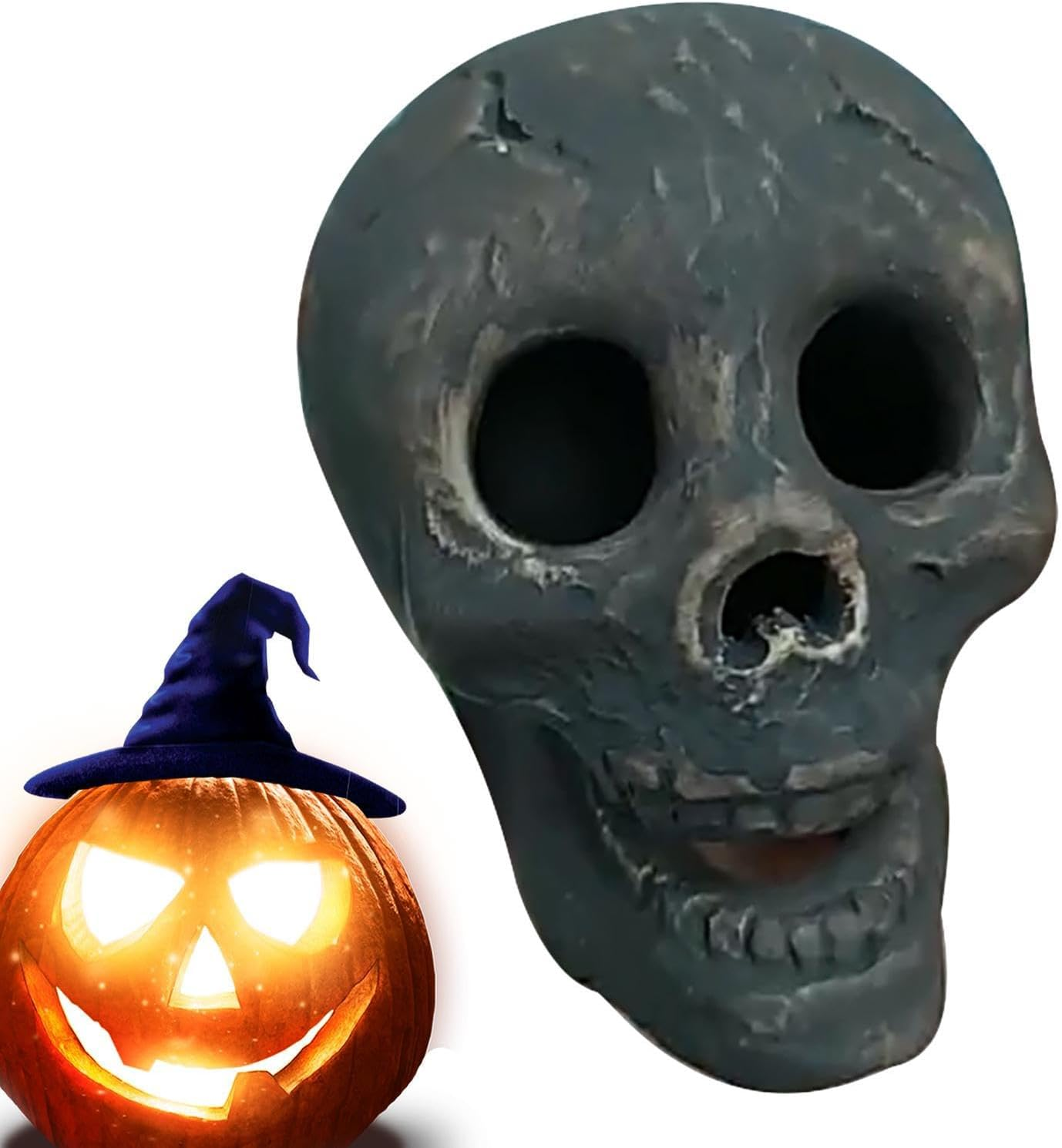 Skeleton Head Fire Pit,Ceramic Fireproof Fire Pit Skull Log - Reusable Imitated Human Skull Stone Barbecue Simulation Skull Props for Halloween Decor, Borato