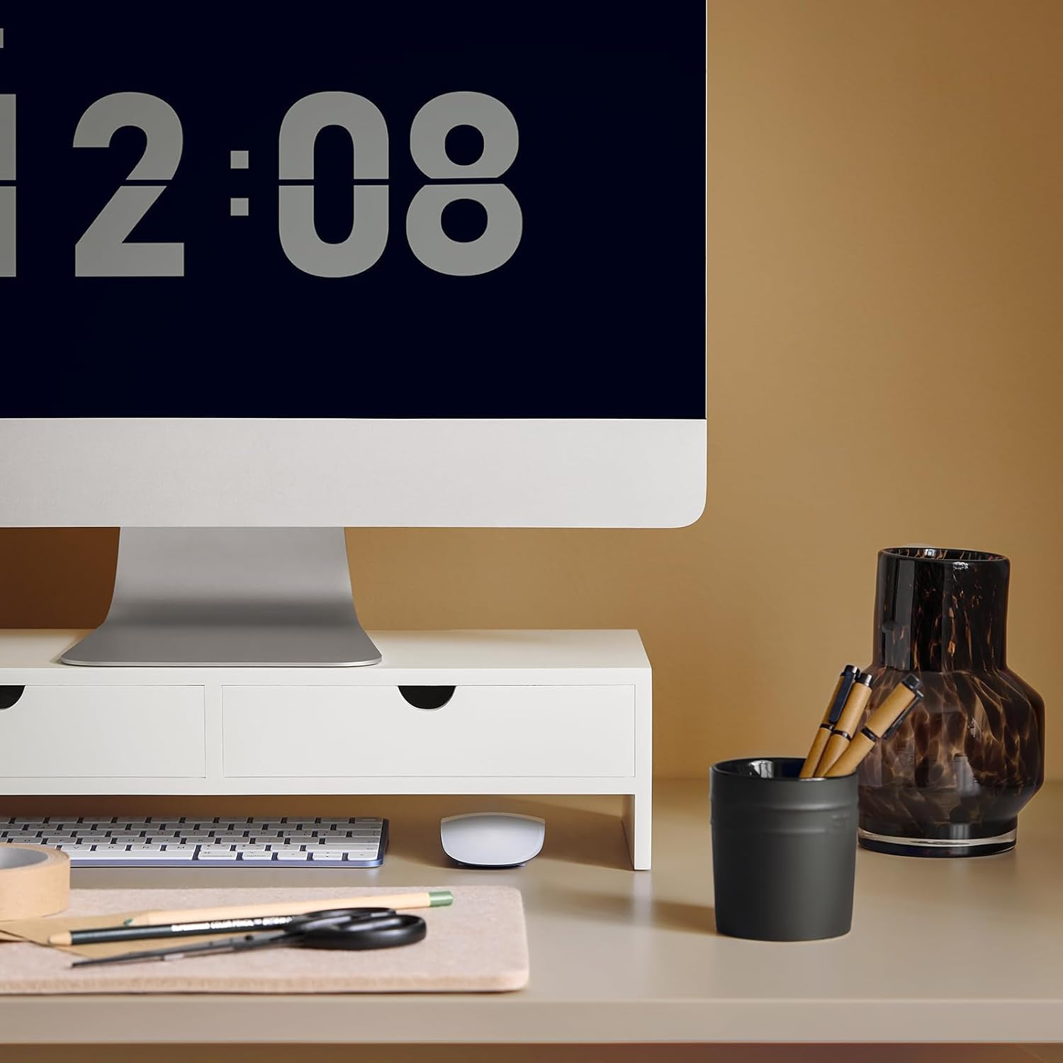 Sobuy Monitor Riser Stand, Desk Organiser with 2 Drawers, Desk Riser Shelf, Computer Accessories,Desk Monitor Stand,Desk Storage,Pc Stand,Office Storage,Bbf02-W